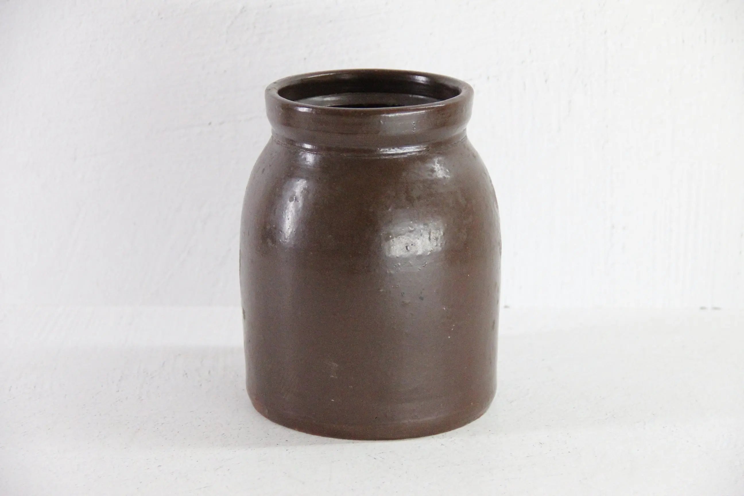 Antique Brown Crock | Glazed Stoneware Canning Utensil Jar  Debra Hall Lifestyle