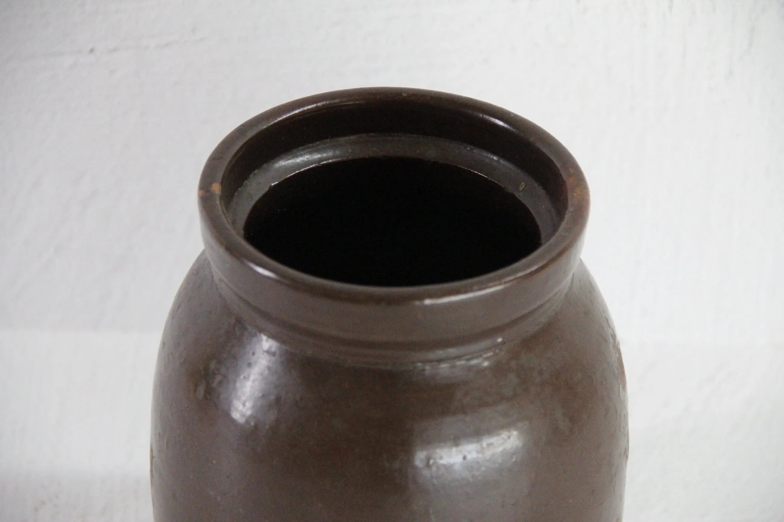 Antique Brown Crock | Glazed Stoneware Canning Utensil Jar  Debra Hall Lifestyle