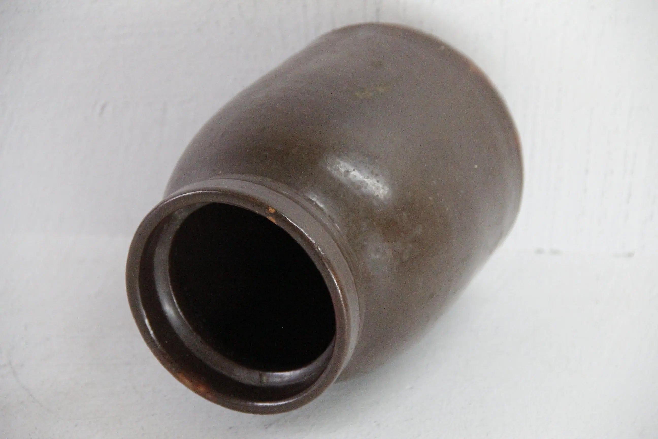 Antique Brown Crock | Glazed Stoneware Canning Utensil Jar  Debra Hall Lifestyle