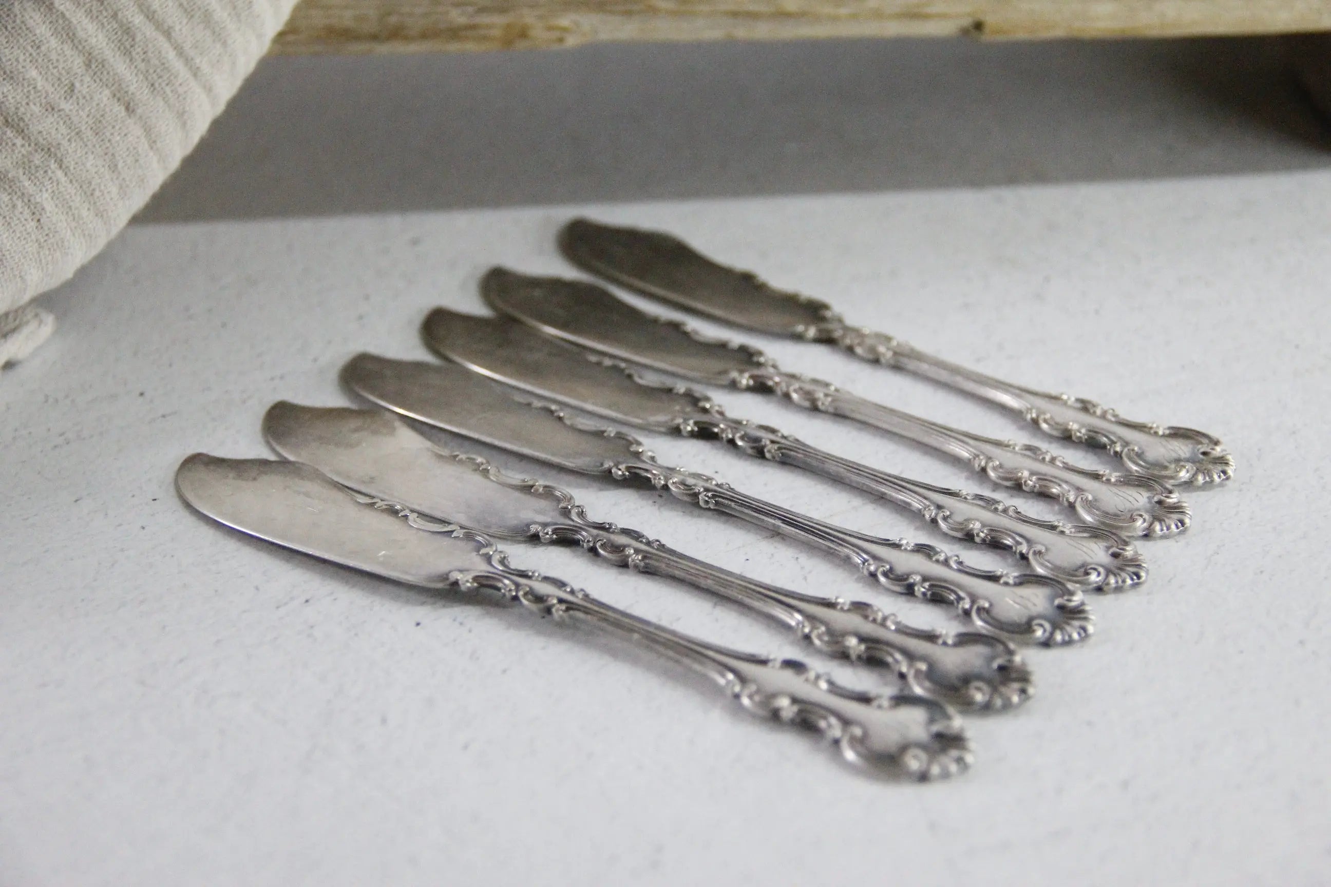 Antique Butter Knife Set of 6 | Wallace 1835 Silver Spreader  Debra Hall Lifestyle