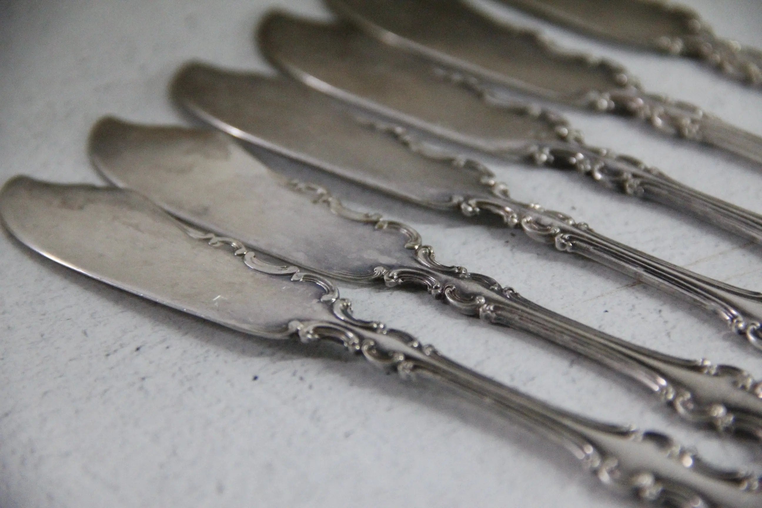 Antique Butter Knife Set of 6 | Wallace 1835 Silver Spreader  Debra Hall Lifestyle