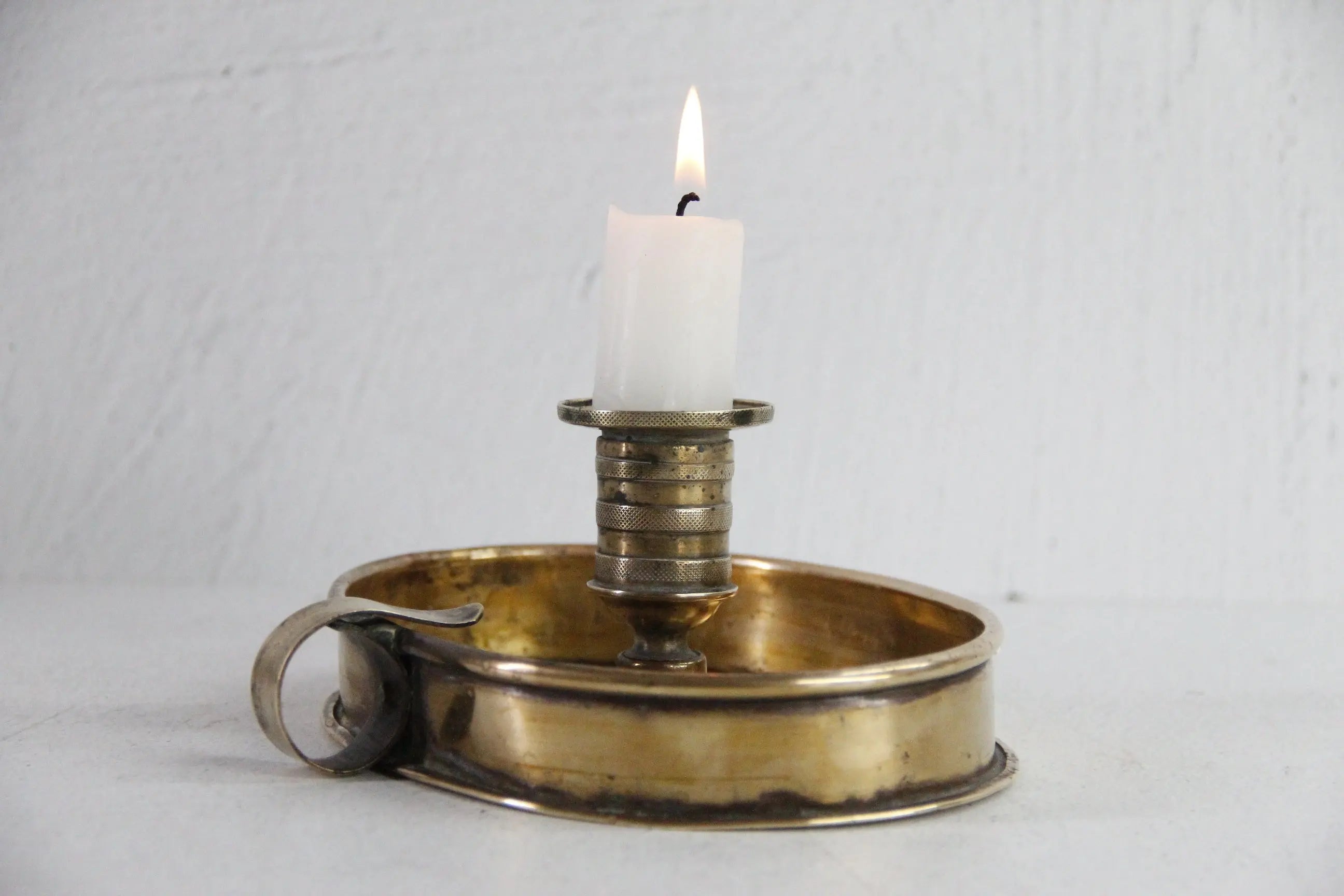 Antique Chamberstick | English Oval Brass Candle Holder  Debra Hall Lifestyle