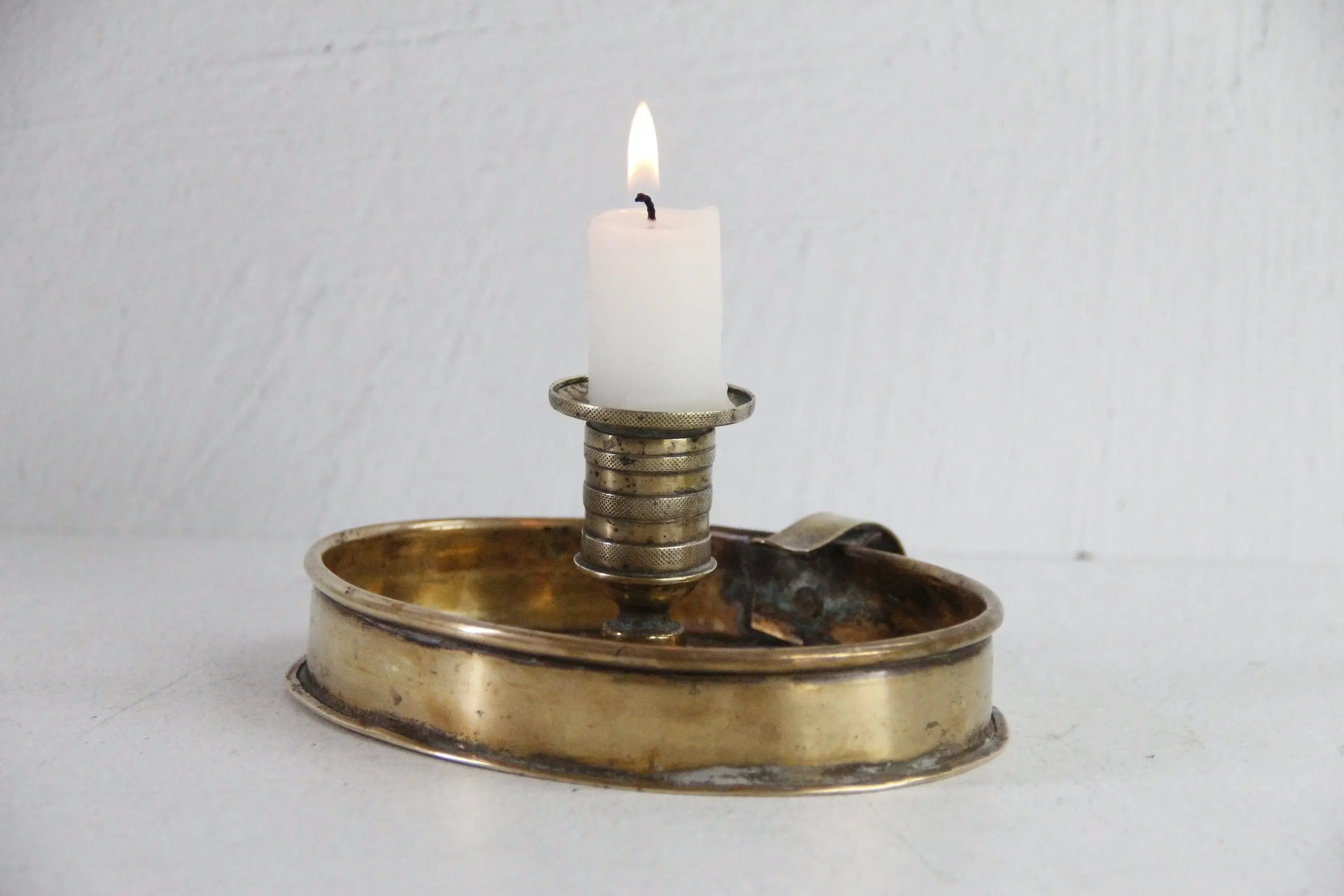 Antique Chamberstick | English Oval Brass Candle Holder  Debra Hall Lifestyle