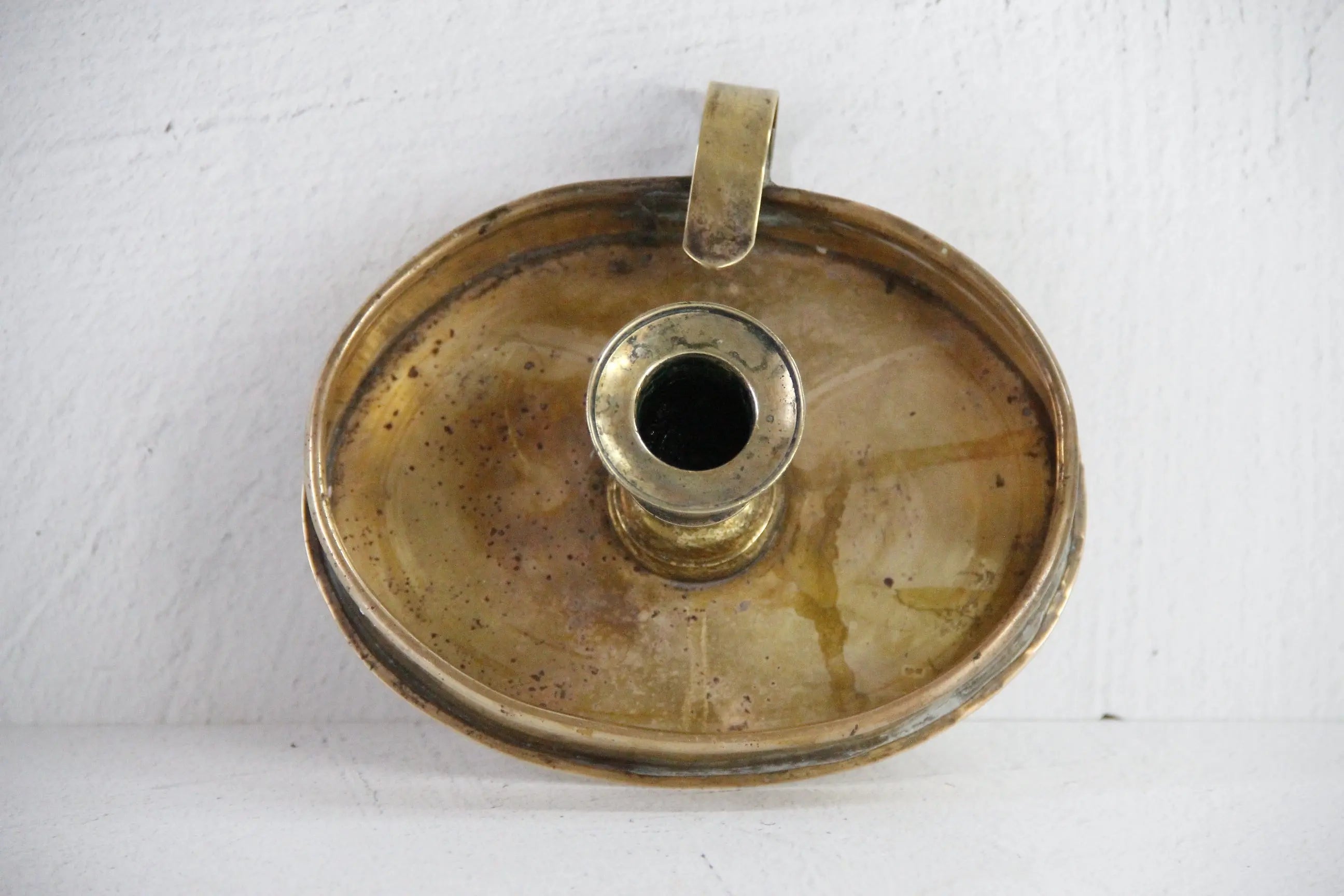 Antique Chamberstick | English Oval Brass Candle Holder  Debra Hall Lifestyle