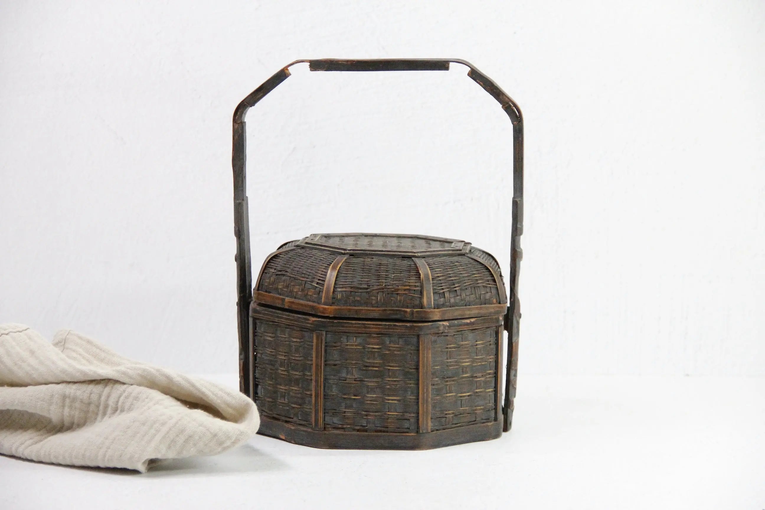 Antique Chinese Basket Lunch Box | Carved Bamboo  Debra Hall Lifestyle