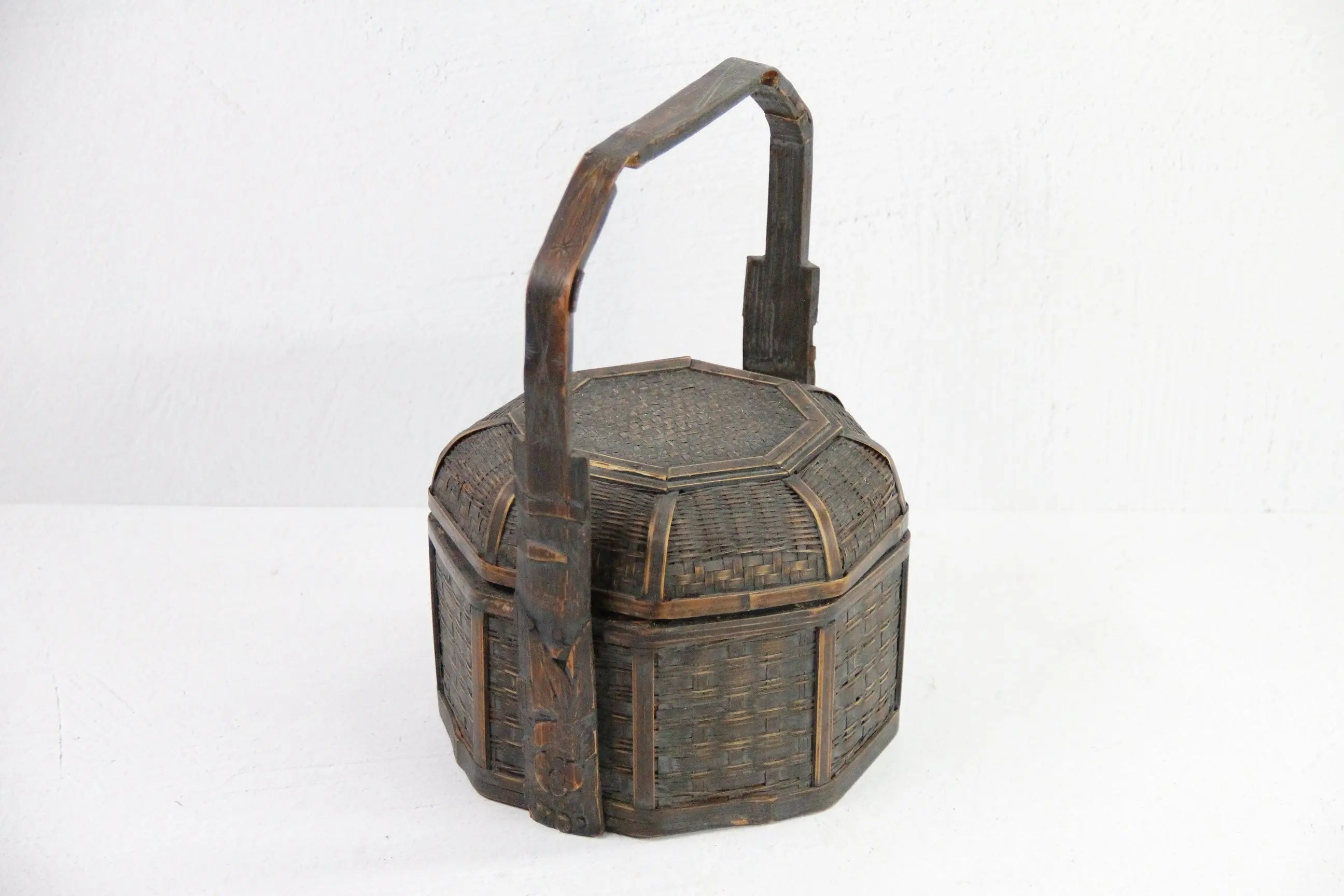 Antique Chinese Basket Lunch Box | Carved Bamboo  Debra Hall Lifestyle