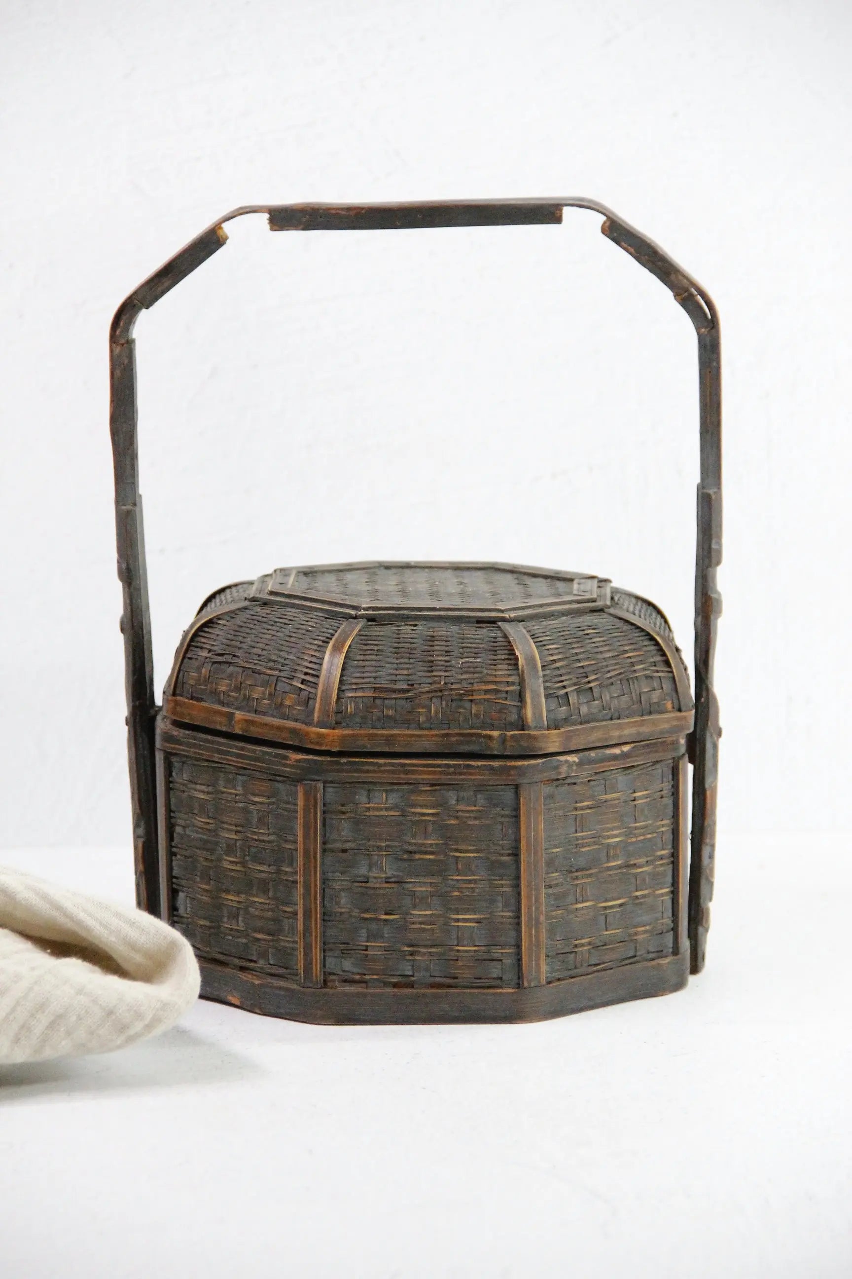 Antique Chinese Basket Lunch Box | Carved Bamboo  Debra Hall Lifestyle