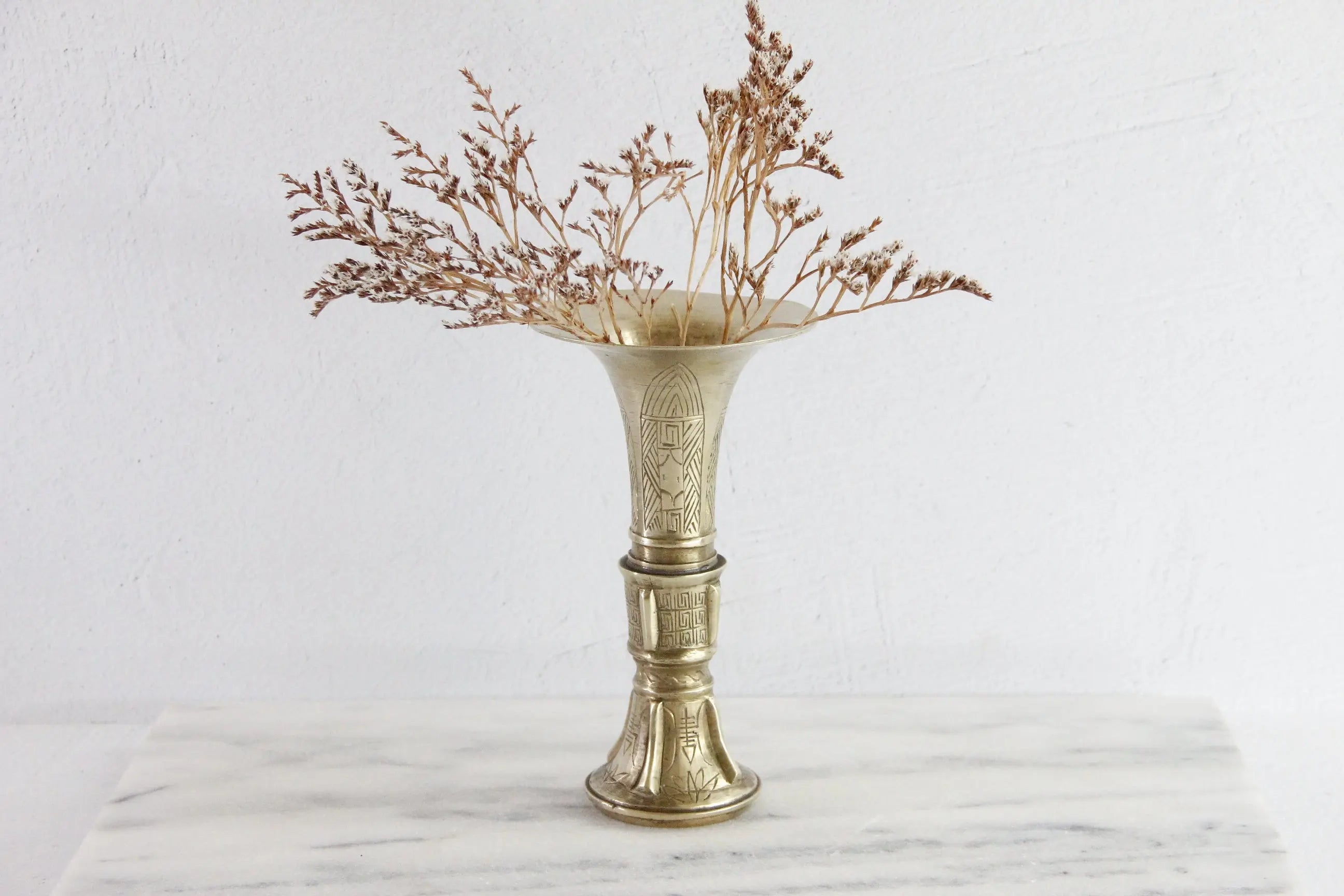 Antique Chinese Bronze Gu Vase | Figural Floral Design