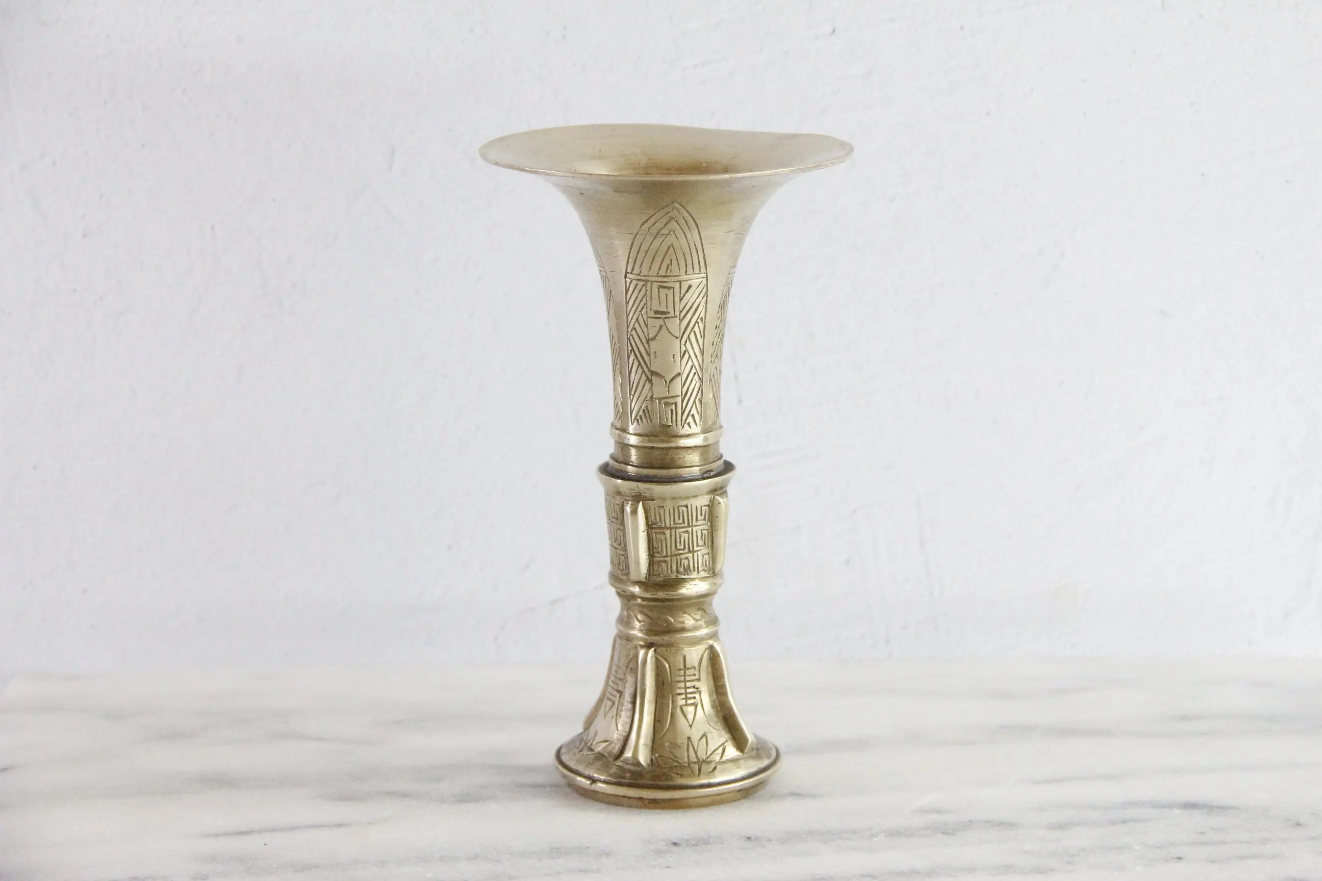Antique Chinese Bronze Gu Vase | Figural Floral Design