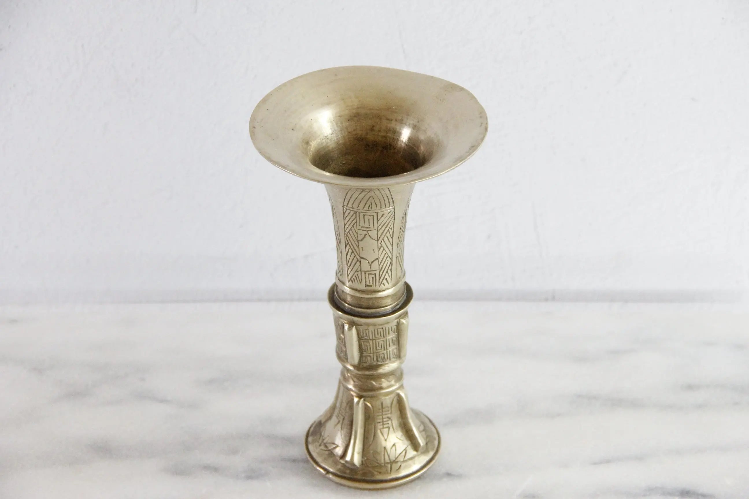 Antique Chinese Bronze Gu Vase | Figural Floral Design