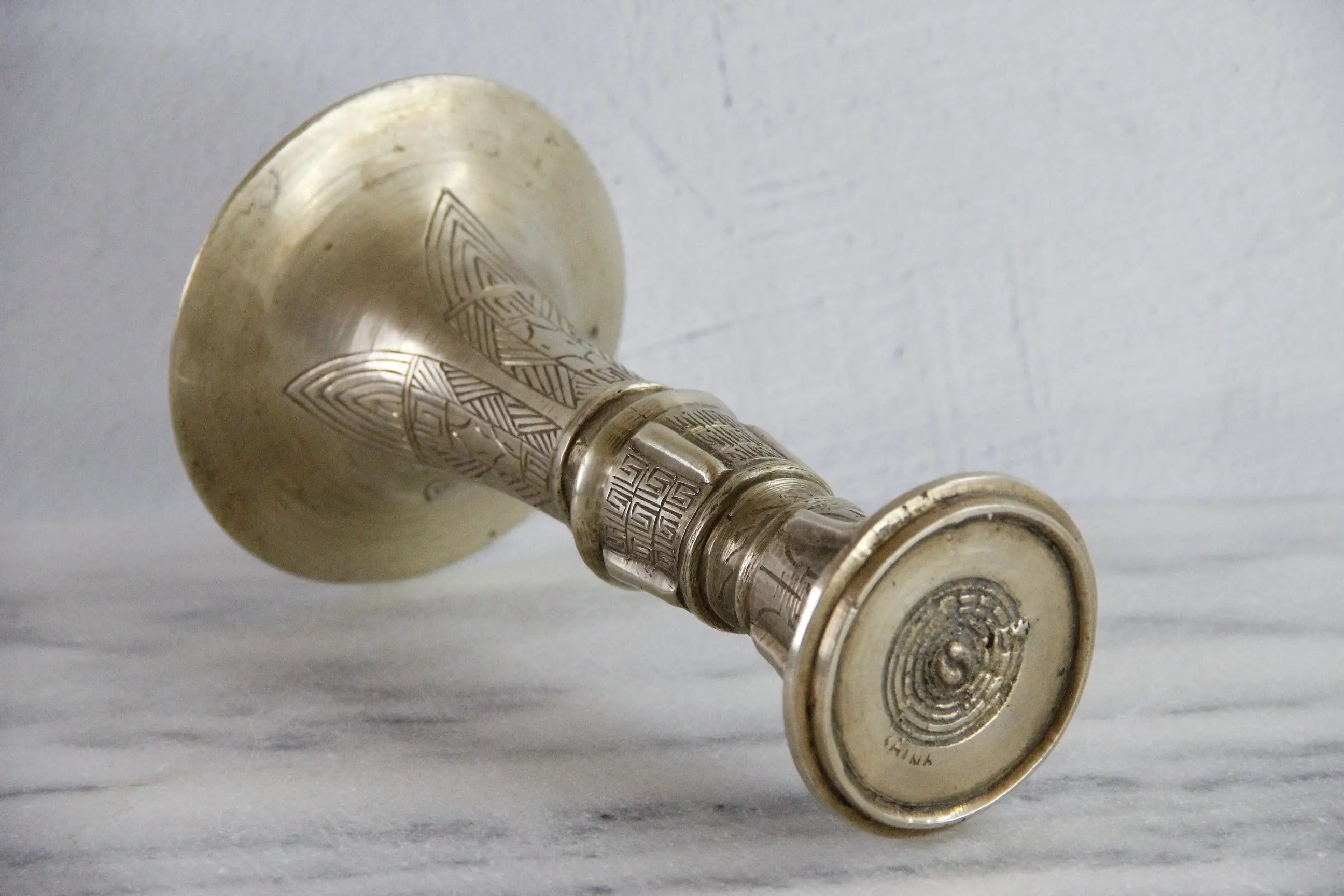 Antique Chinese Bronze Gu Vase | Figural Floral Design