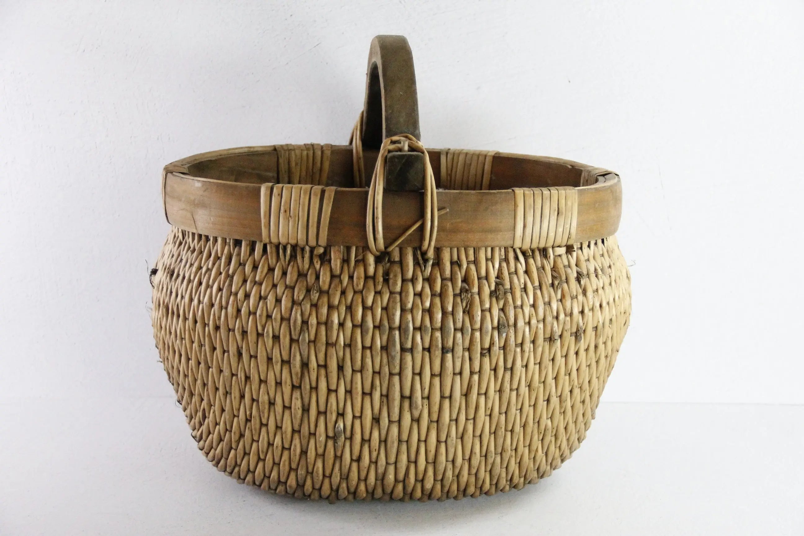 Antique Chinese Willow Basket | Hand Woven with Wood Handle  Debra Hall Lifestyle