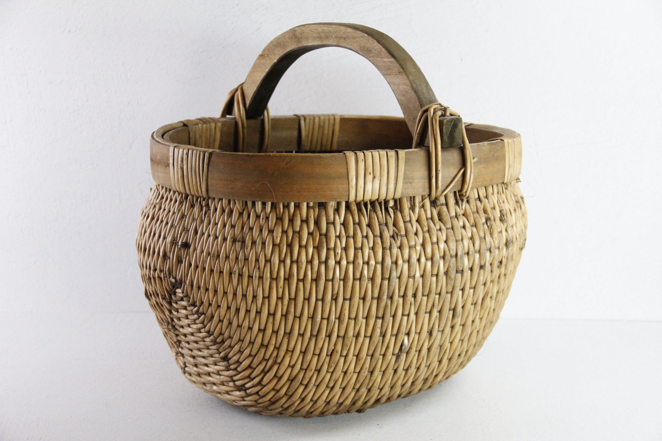 Antique Chinese Willow Basket | Hand Woven with Wood Handle  Debra Hall Lifestyle