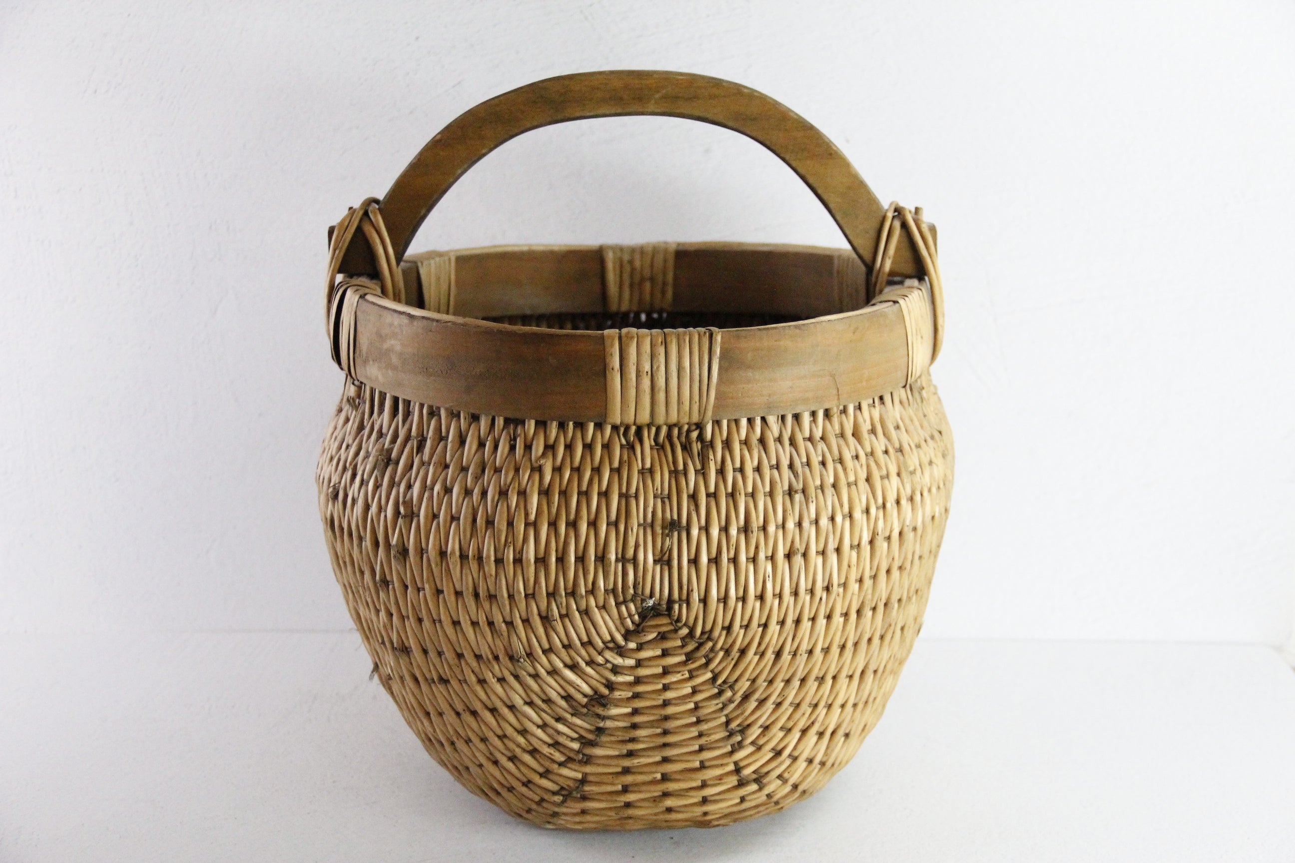 Antique Chinese Willow Basket | Hand Woven with Wood Handle  Debra Hall Lifestyle