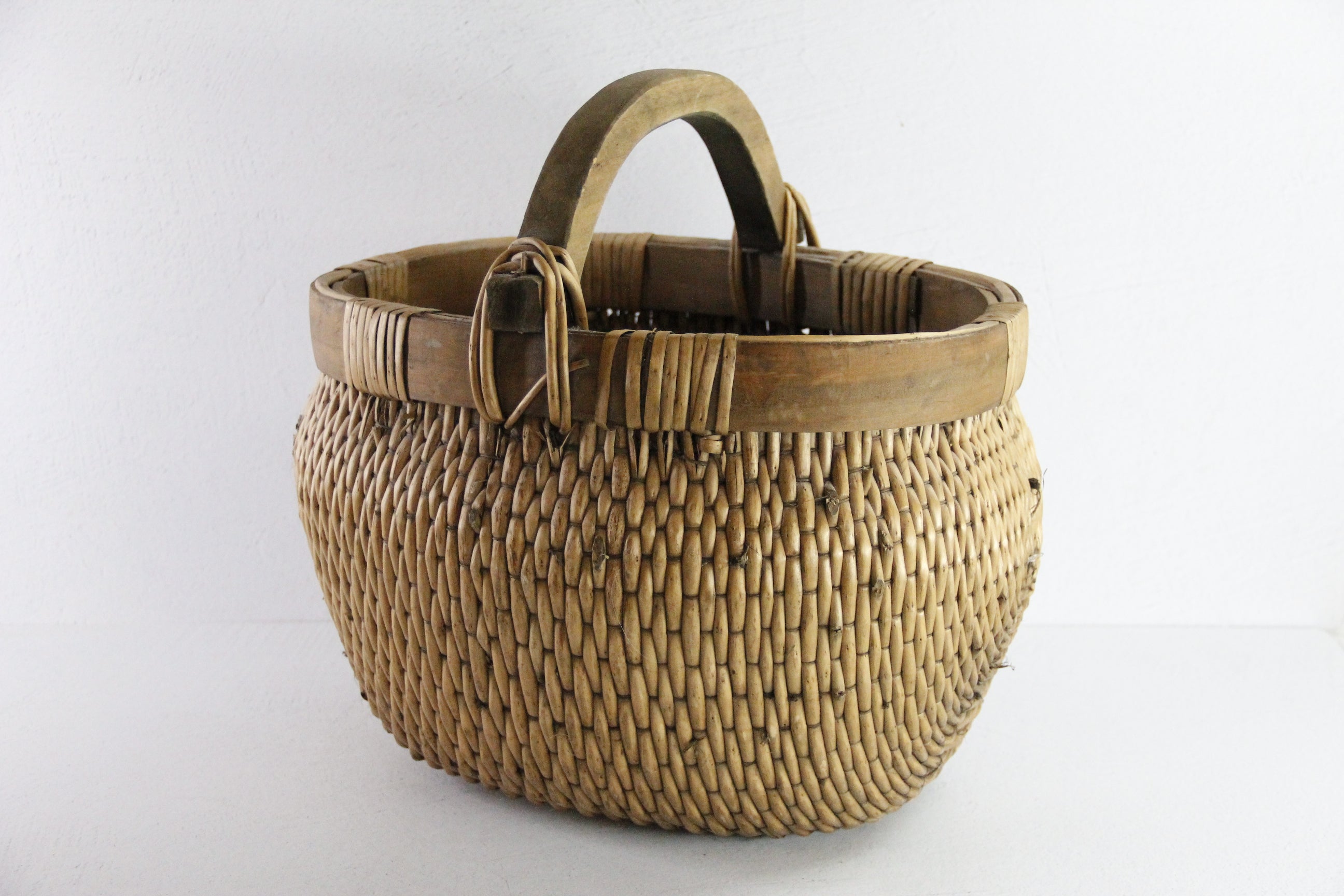 Antique Chinese Willow Basket | Hand Woven with Wood Handle  Debra Hall Lifestyle