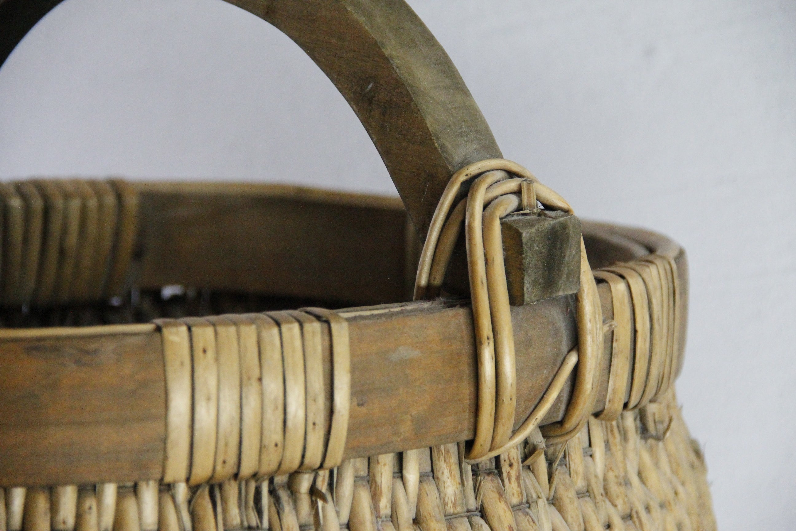 Antique Chinese Willow Basket | Hand Woven with Wood Handle  Debra Hall Lifestyle