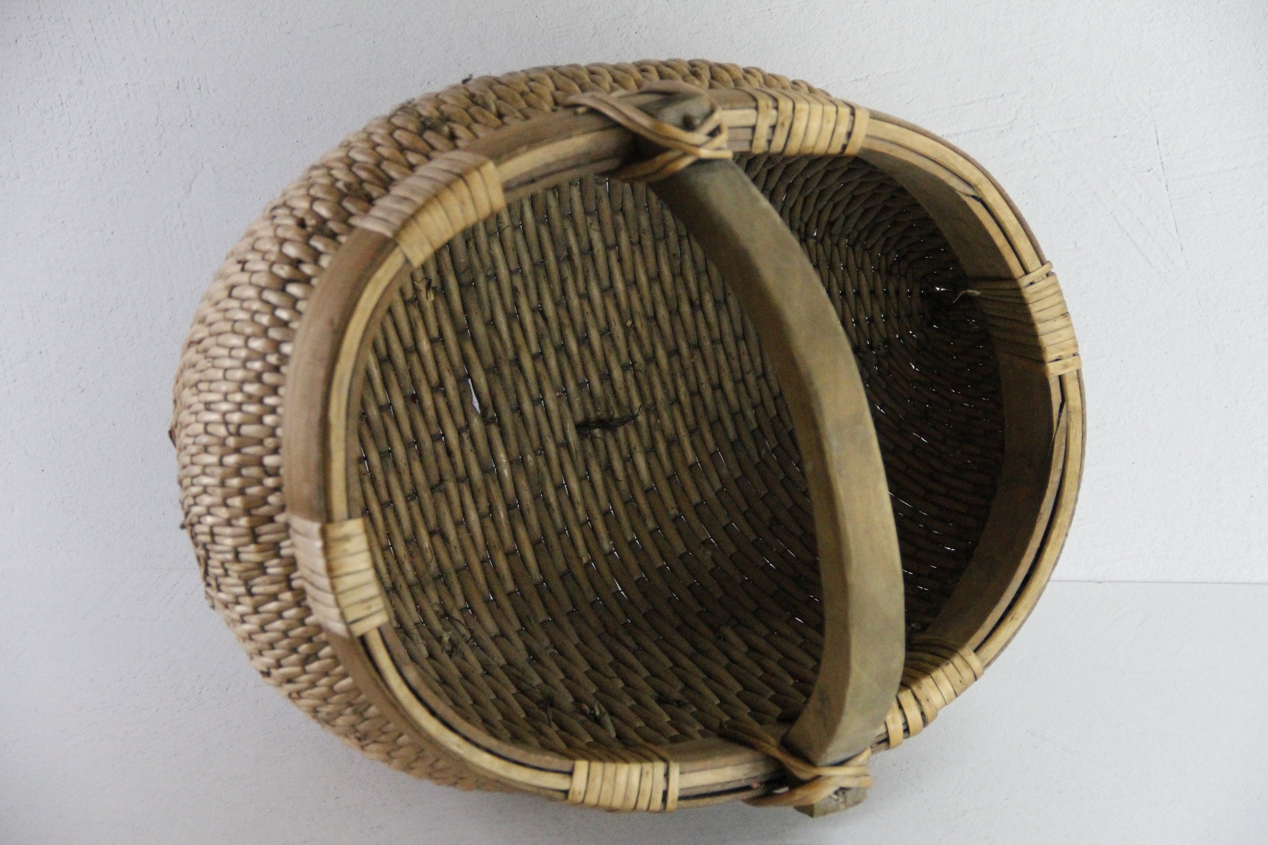 Antique Chinese Willow Basket | Hand Woven with Wood Handle  Debra Hall Lifestyle
