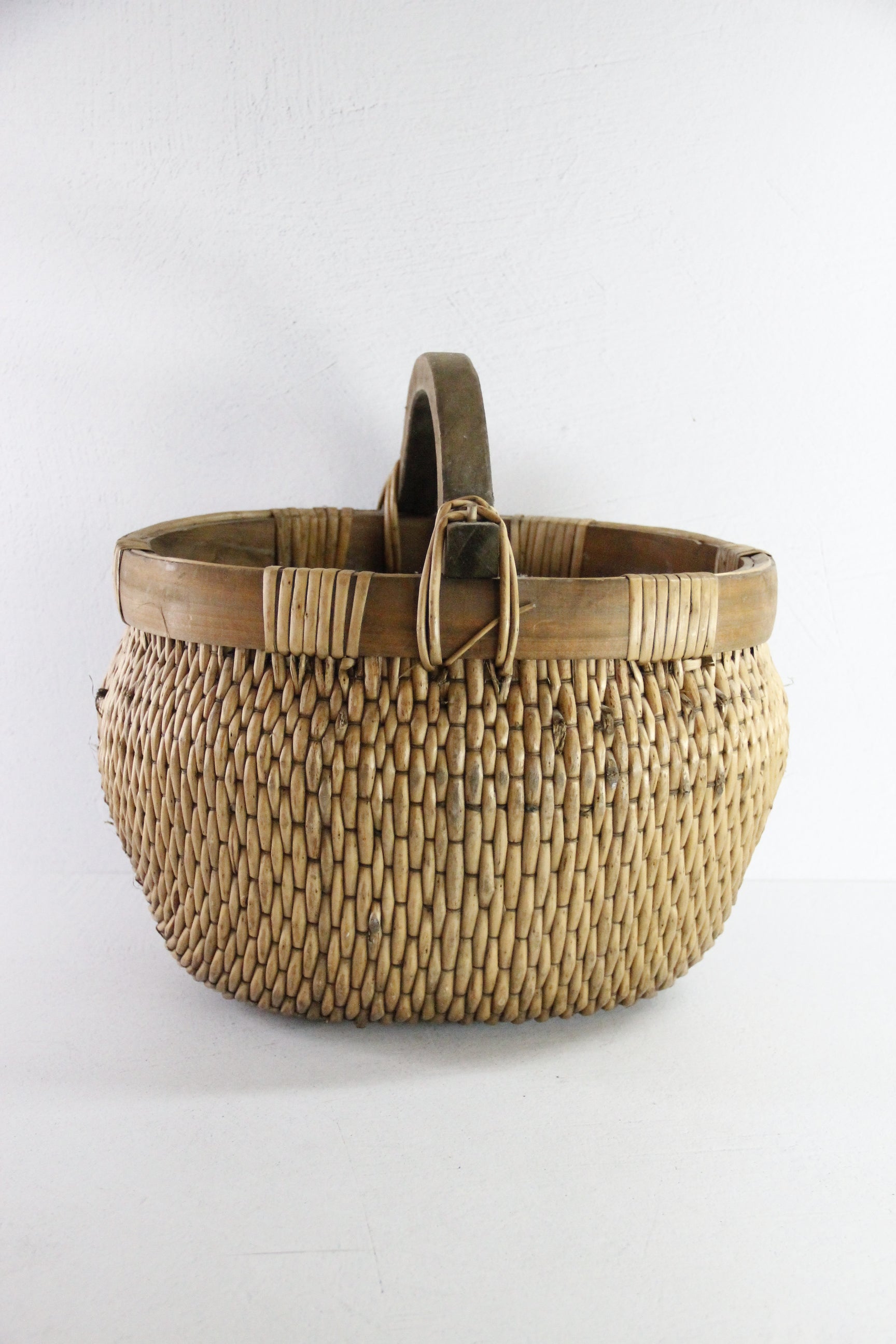 Antique Chinese Willow Basket | Hand Woven with Wood Handle  Debra Hall Lifestyle