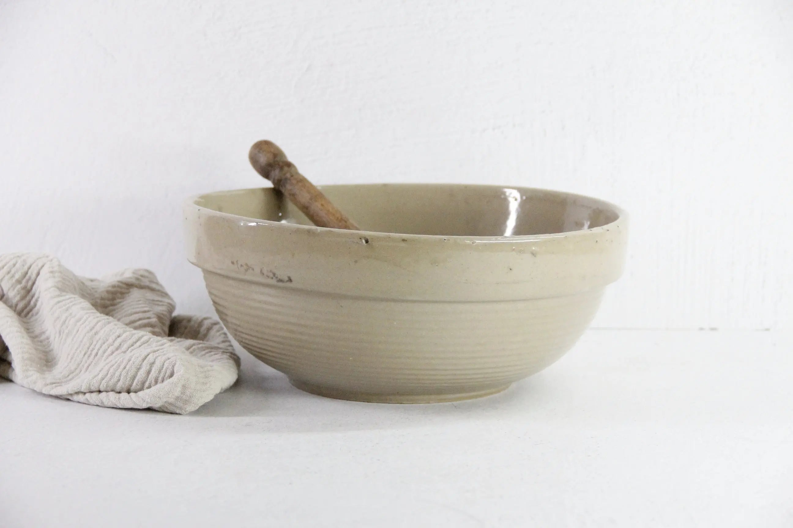 Antique Crock Bowl | Light Stoneware Mixing Dough  Debra Hall Lifestyle