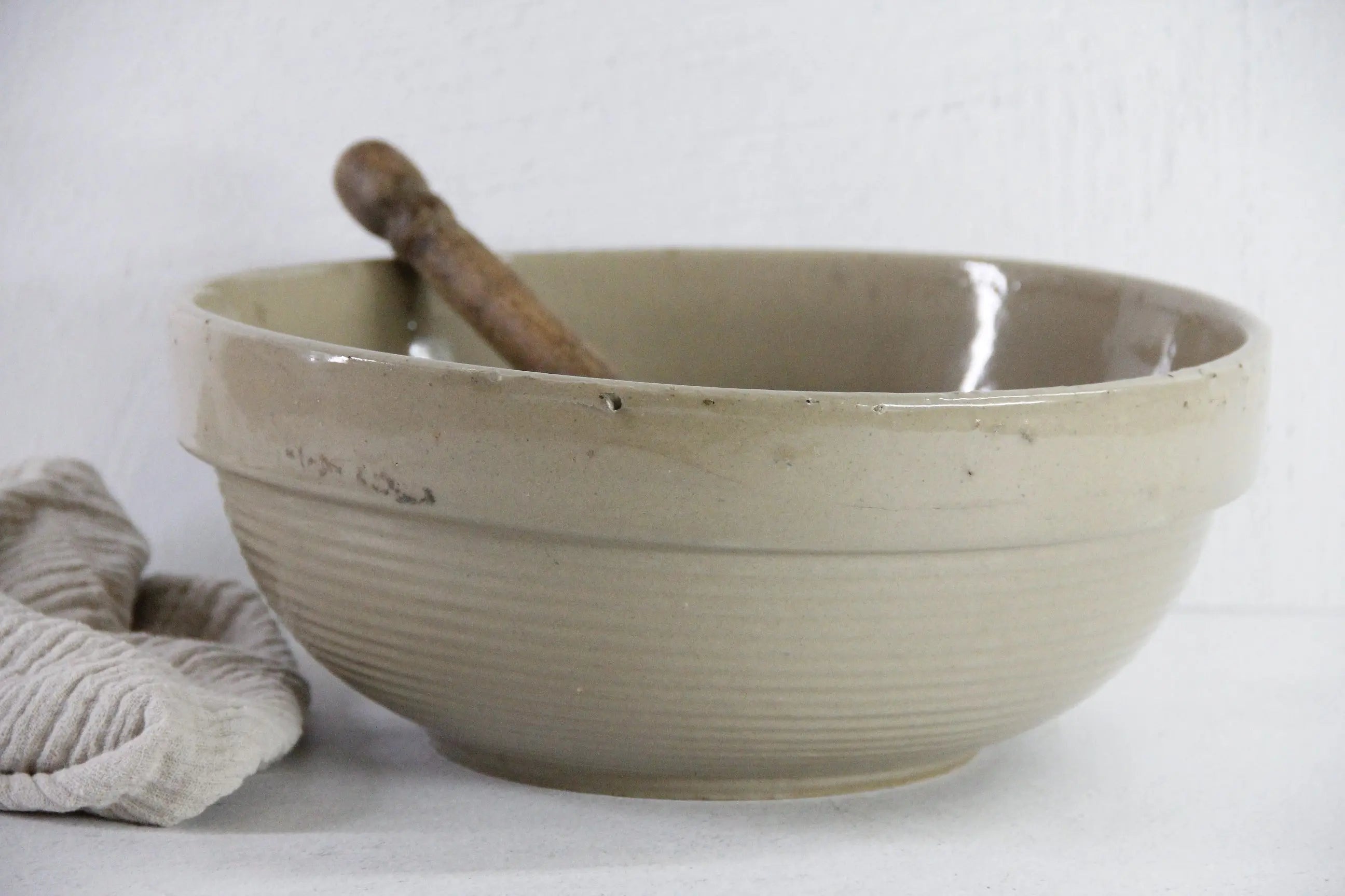 Antique Crock Bowl | Light Stoneware Mixing Dough  Debra Hall Lifestyle