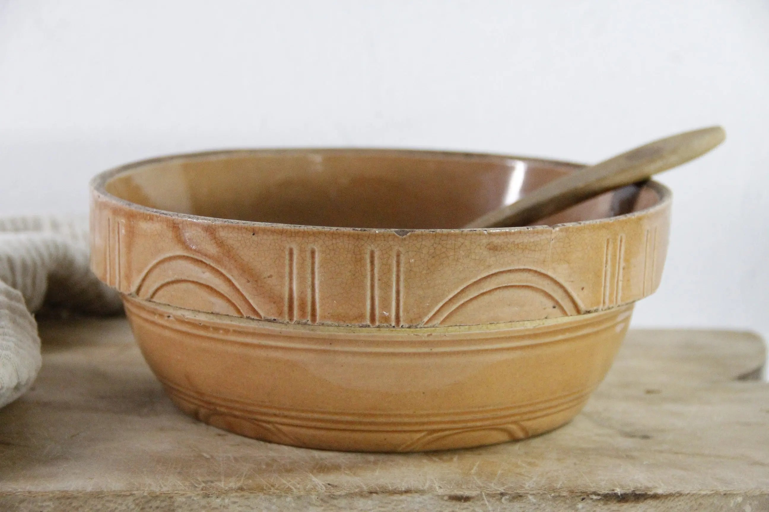 Antique Crock Bowl | Pumpkin Stoneware Mixing Bowl  Debra Hall Lifestyle