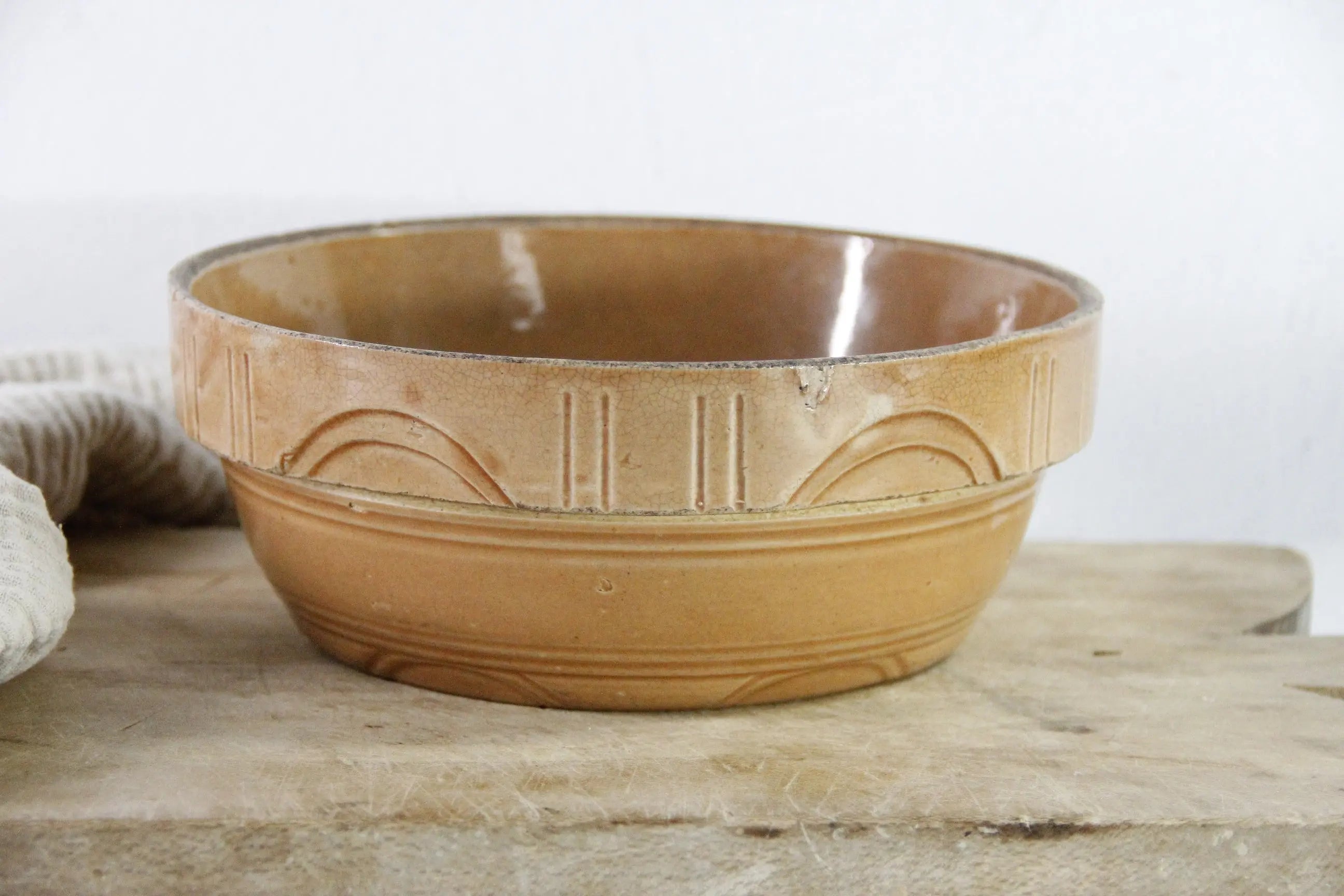 Antique Crock Bowl | Pumpkin Stoneware Mixing Bowl  Debra Hall Lifestyle
