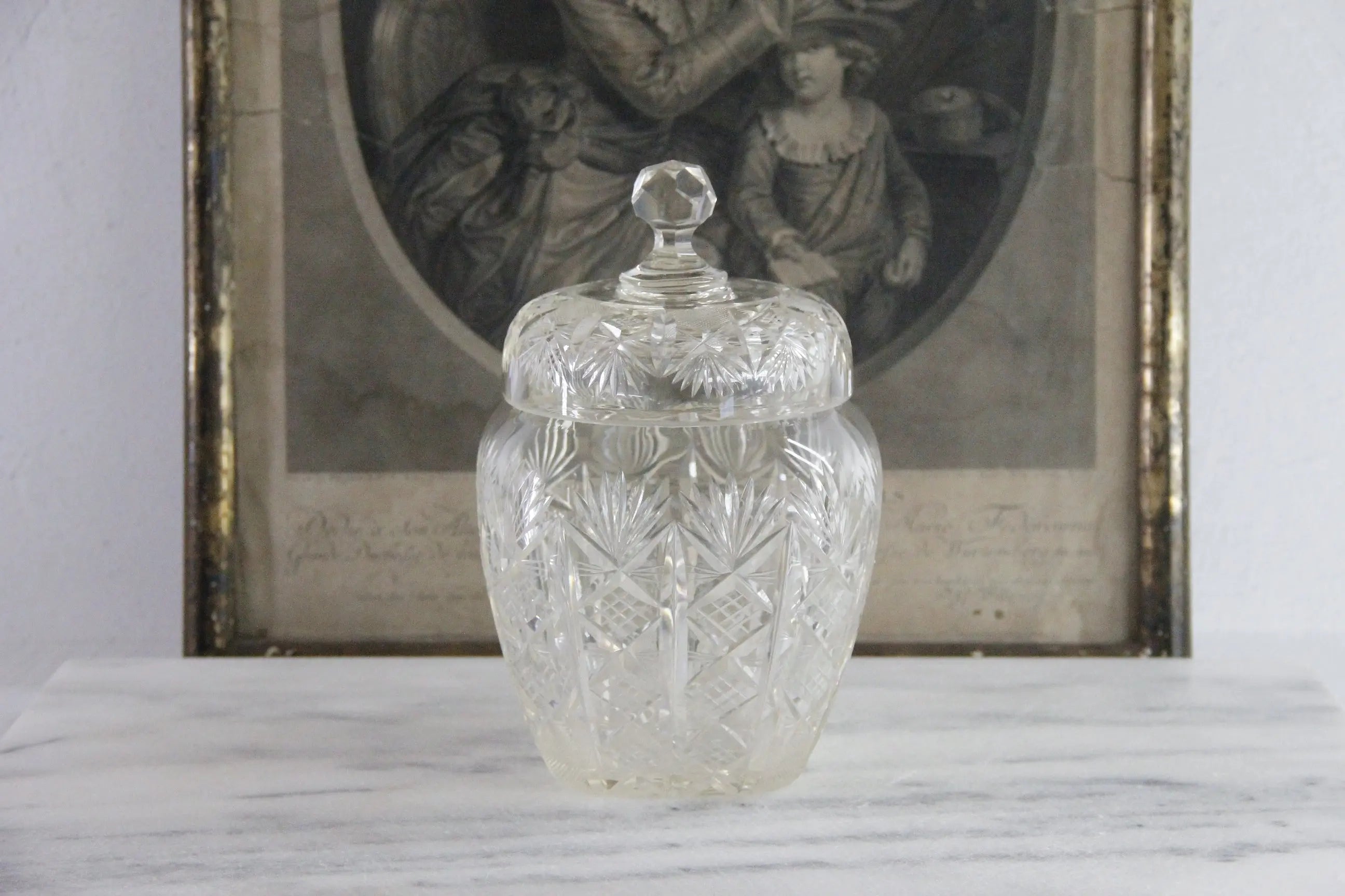 Antique Cut Crystal Biscuit Jar | Lidded Storage Vessel  Debra Hall Lifestyle