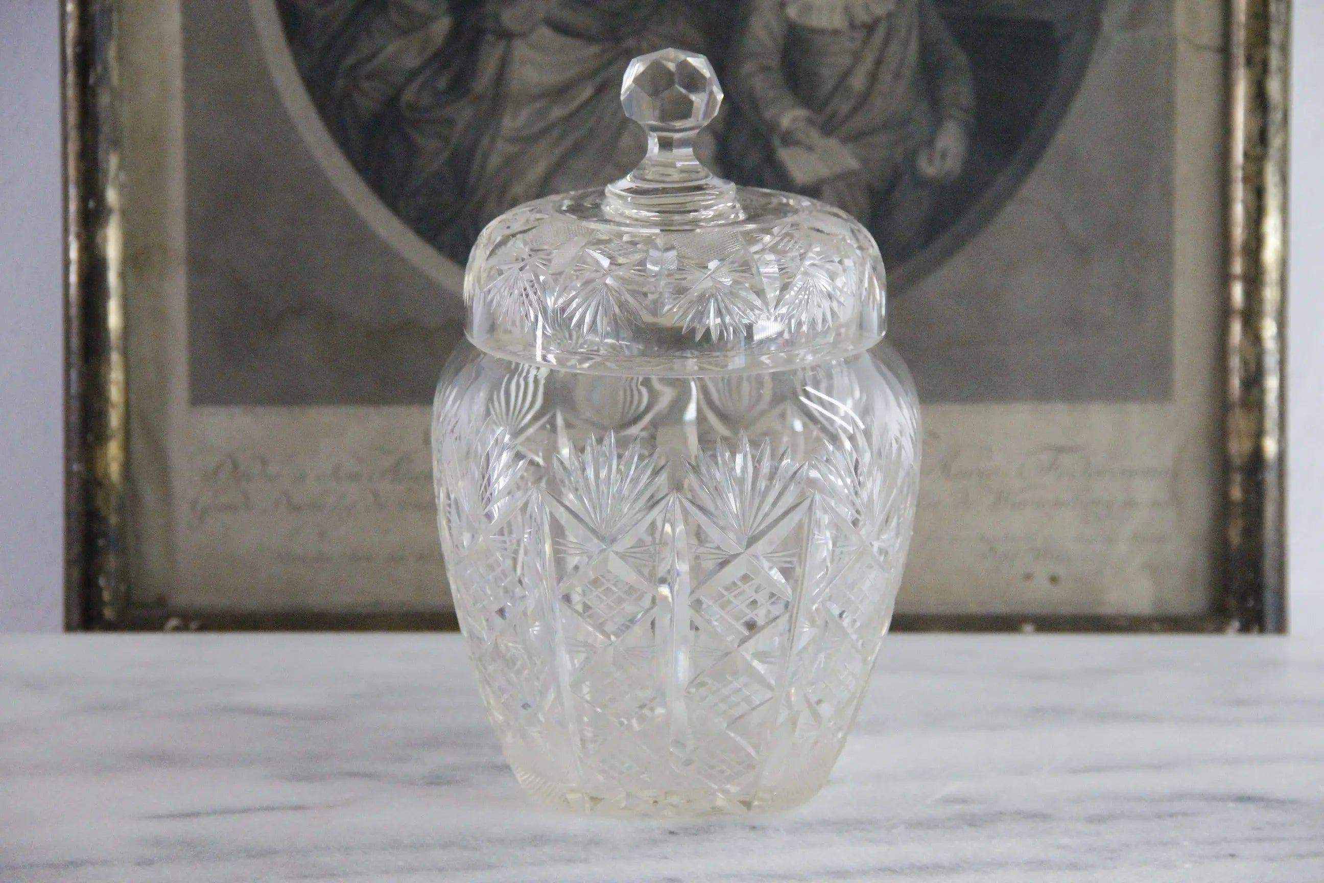 Antique Cut Crystal Biscuit Jar | Lidded Storage Vessel  Debra Hall Lifestyle