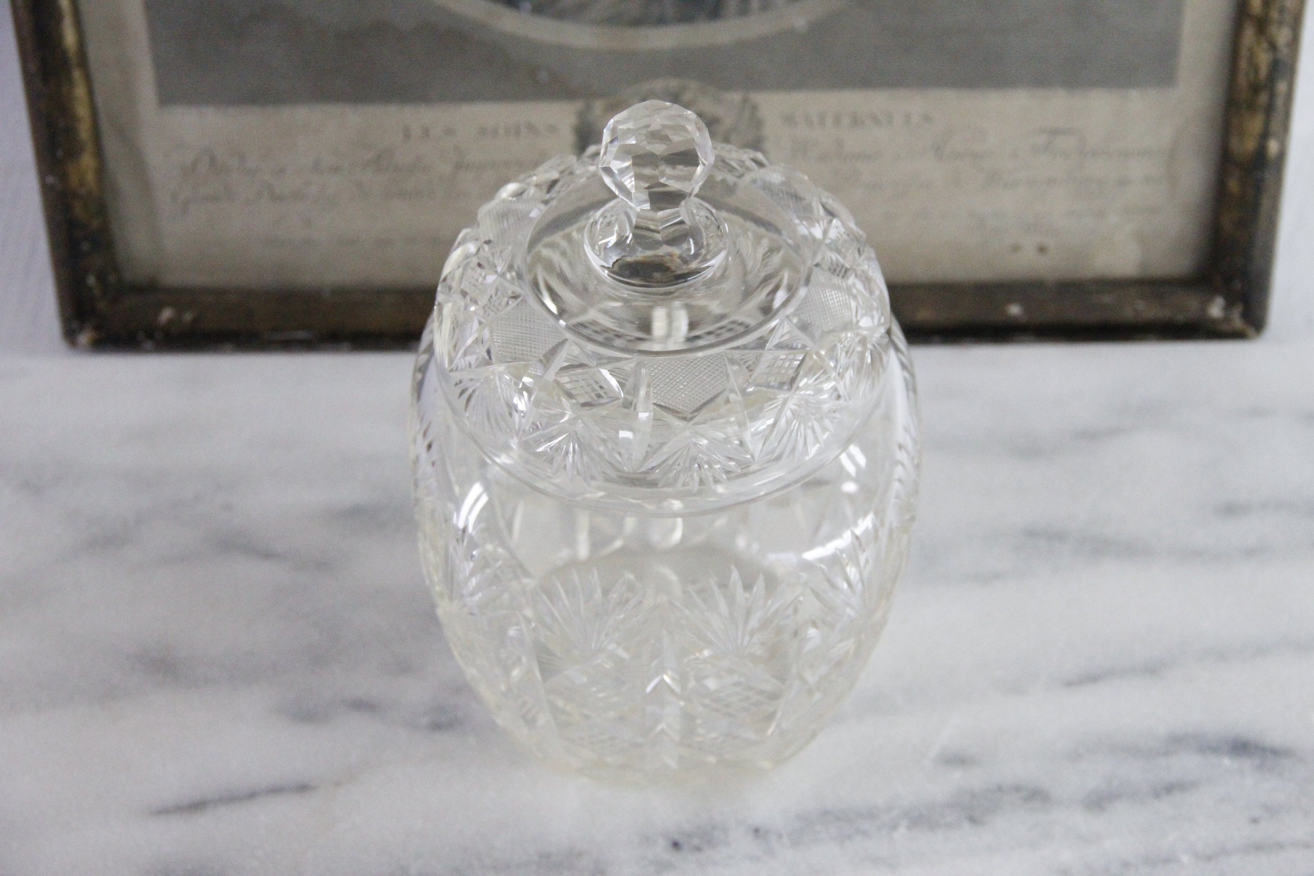 Antique Cut Crystal Biscuit Jar | Lidded Storage Vessel  Debra Hall Lifestyle