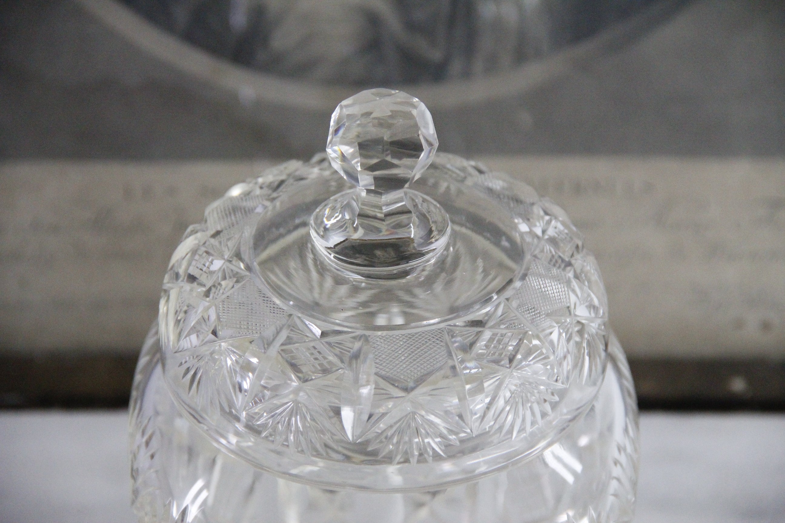 Antique Cut Crystal Biscuit Jar | Lidded Storage Vessel  Debra Hall Lifestyle