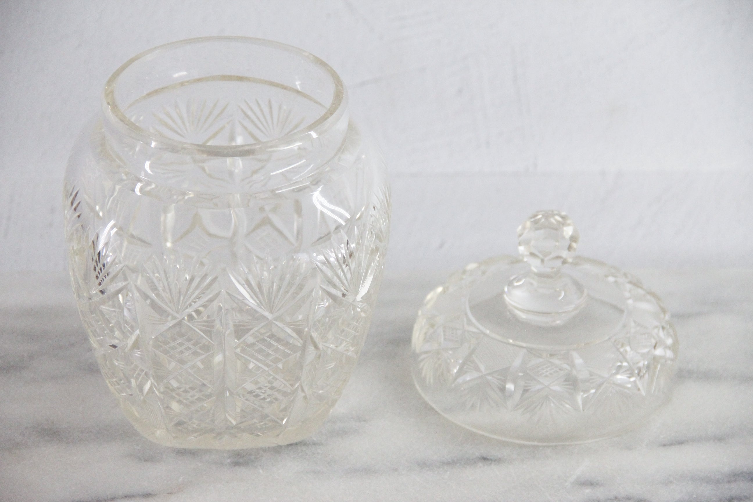 Antique Cut Crystal Biscuit Jar | Lidded Storage Vessel  Debra Hall Lifestyle