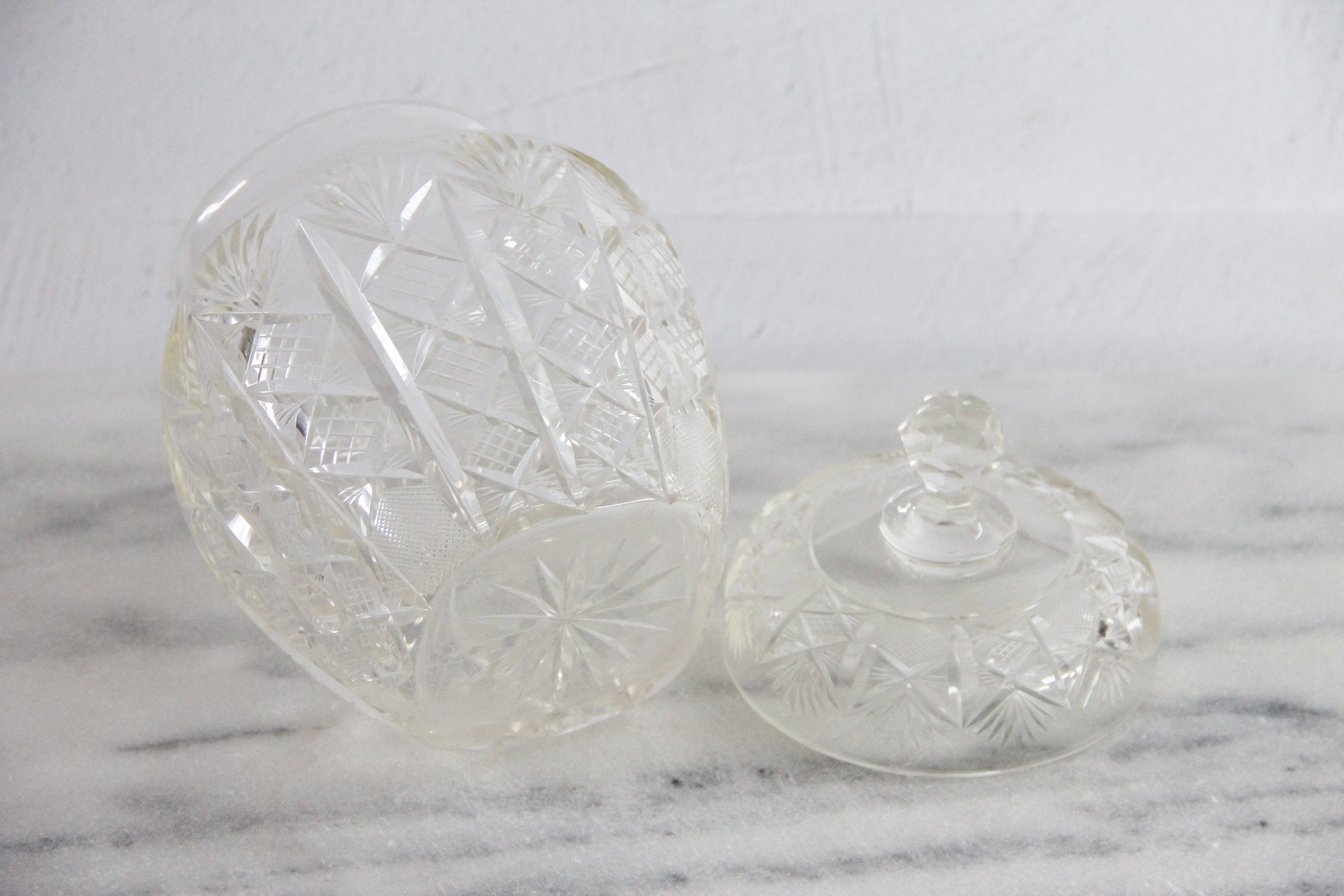 Antique Cut Crystal Biscuit Jar | Lidded Storage Vessel  Debra Hall Lifestyle