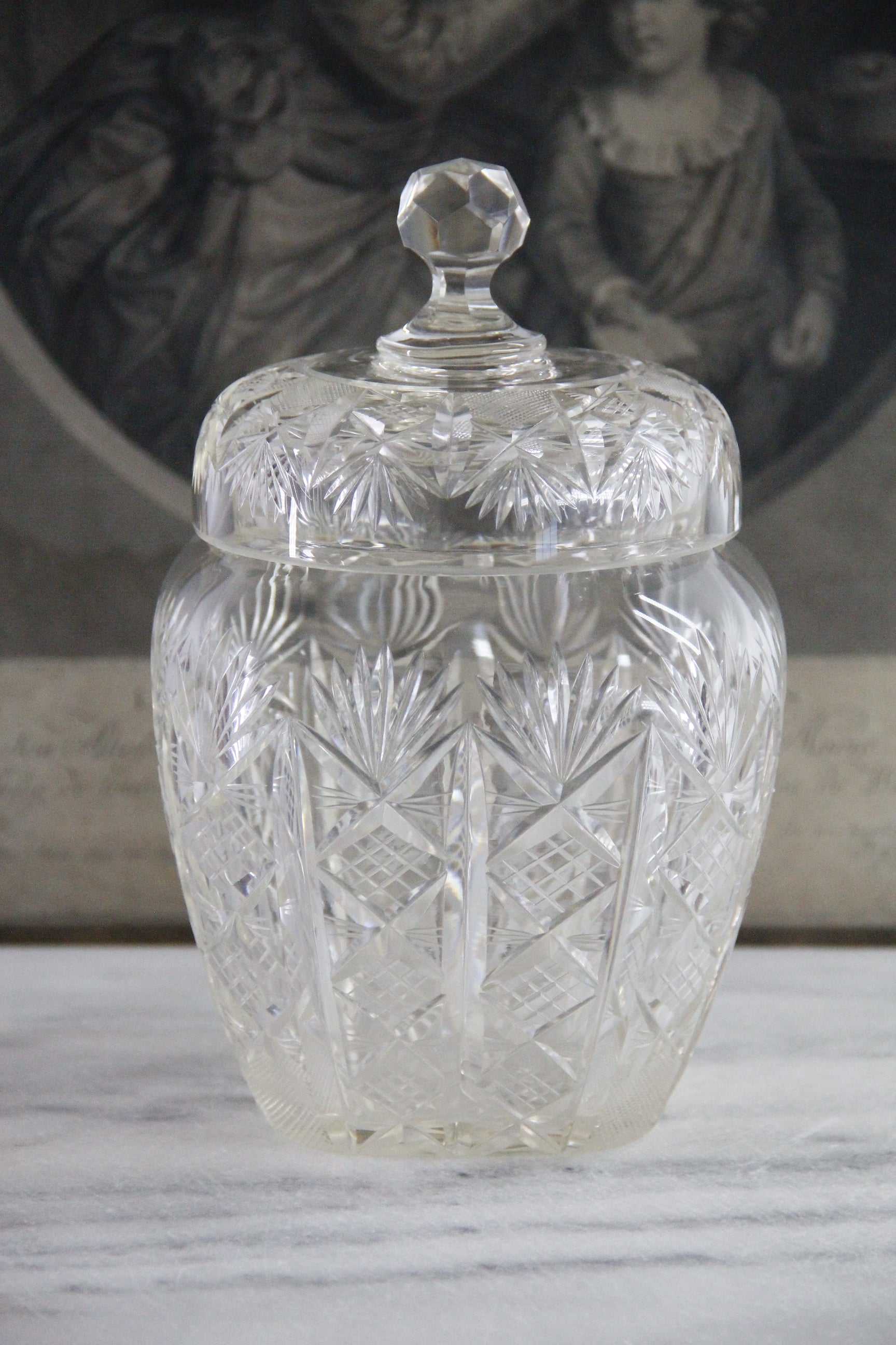 Antique Cut Crystal Biscuit Jar | Lidded Storage Vessel  Debra Hall Lifestyle