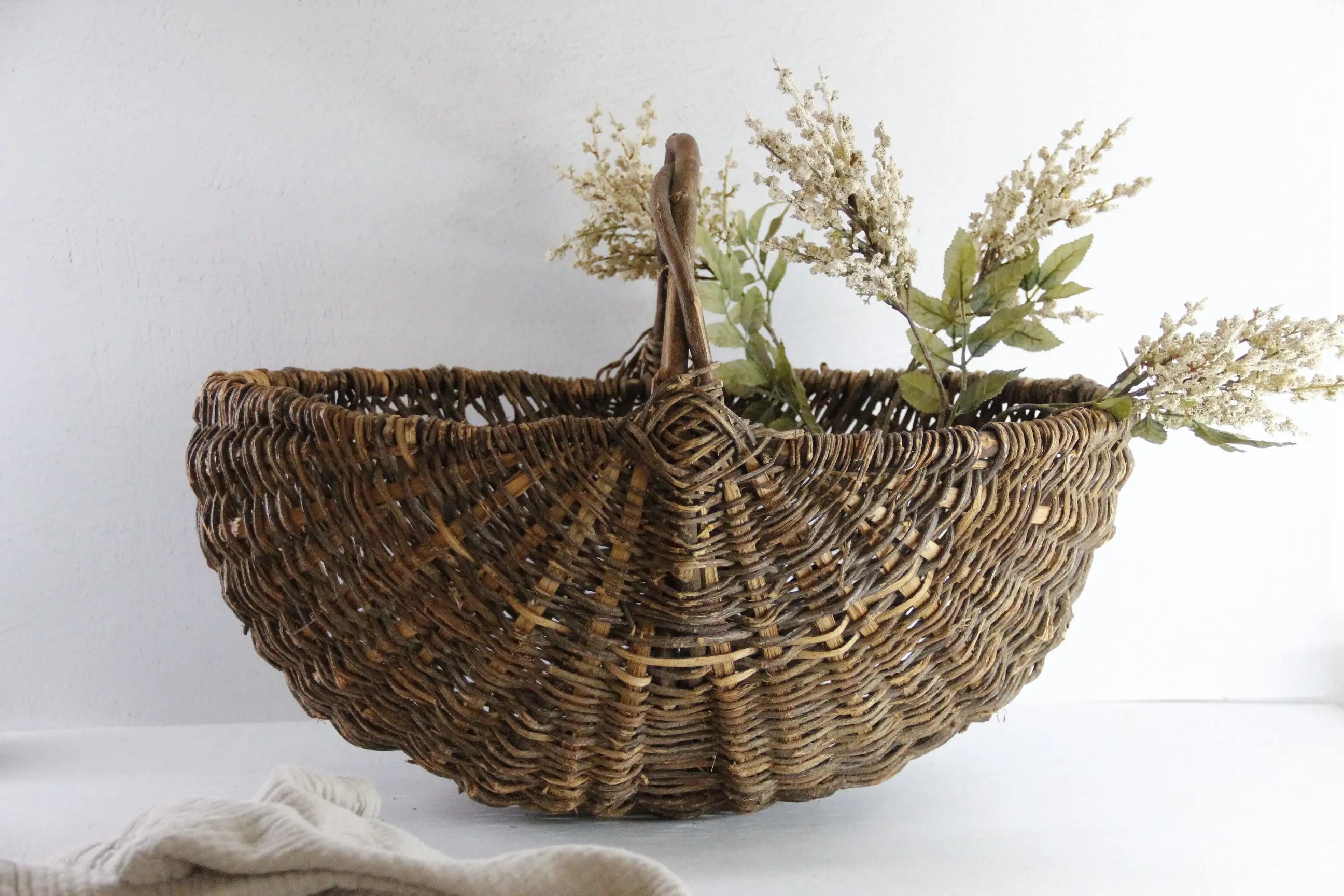 Antique French Harvest Basket | Large Vineyard Garden Decor  Debra Hall Lifestyle