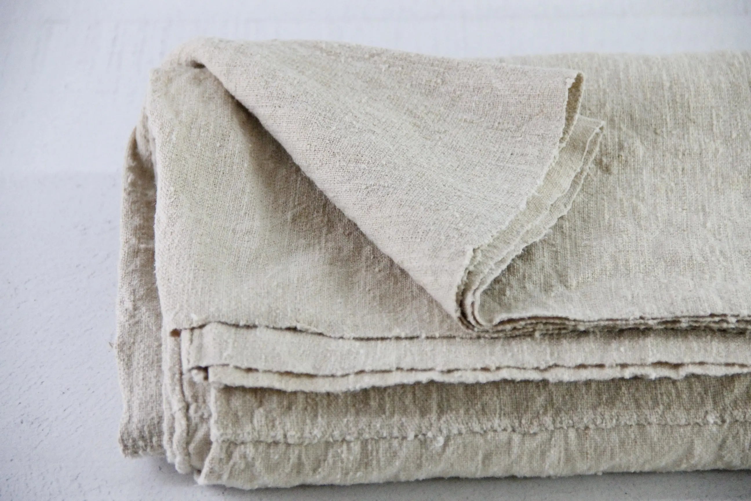 Antique French Linen Sheet | 19th Century Homespun Flax Textile  Debra Hall Lifestyle