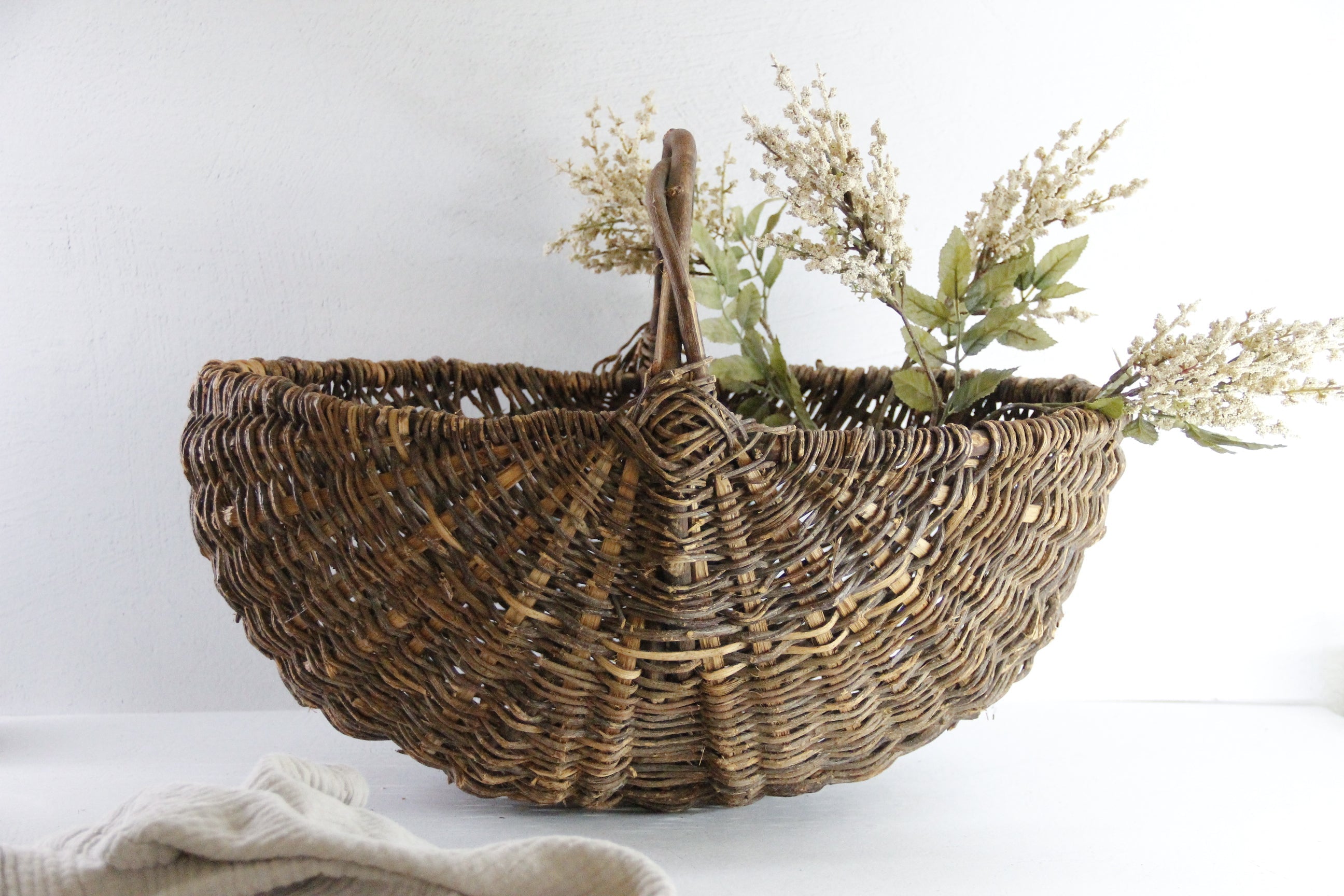Antique French Picking Basket | Large Vineyard Garden Decor  Debra Hall Lifestyle