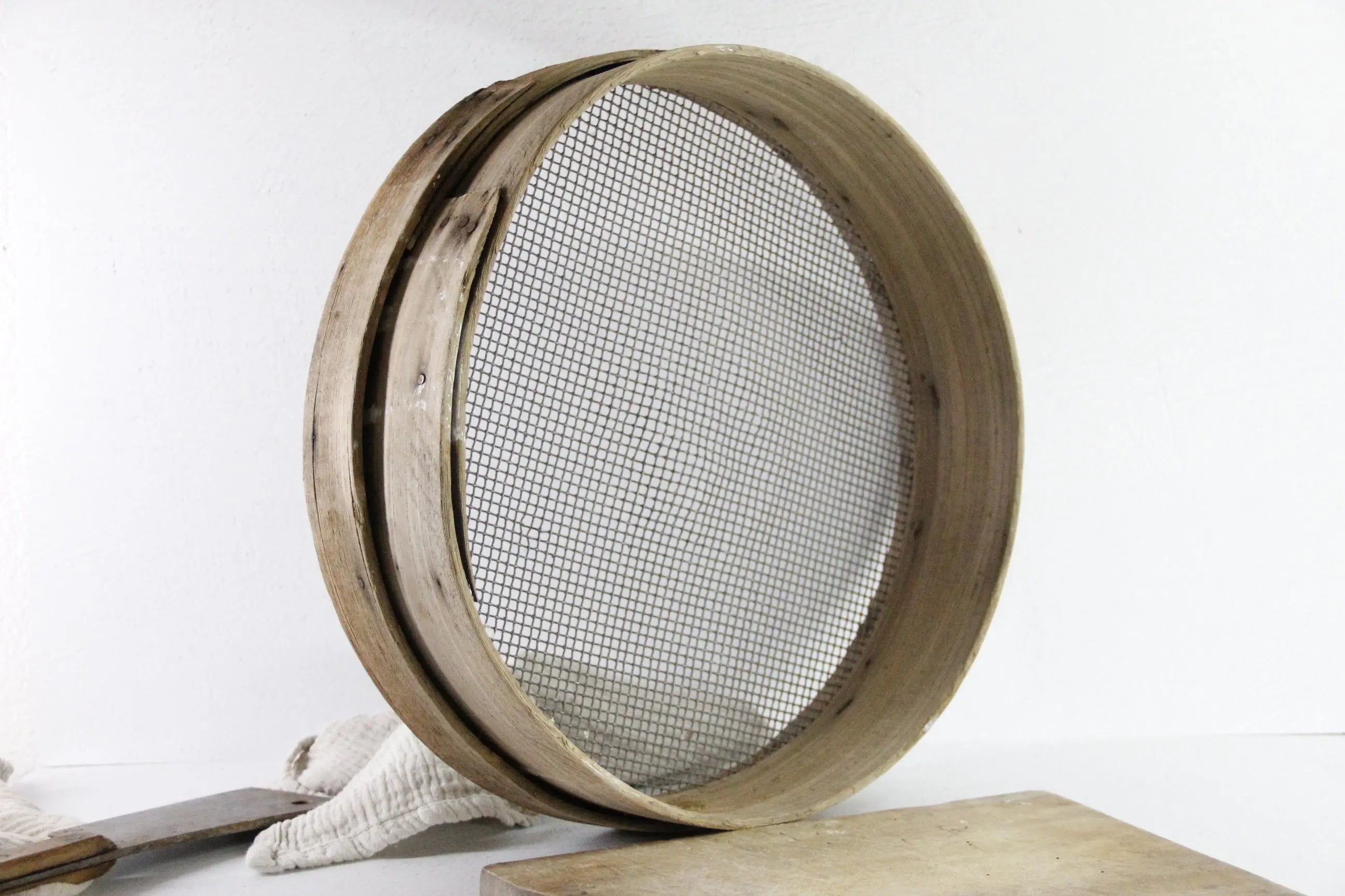 Antique Grain Sifter | French Bentwood Flour Sieve XL  Debra Hall Lifestyle