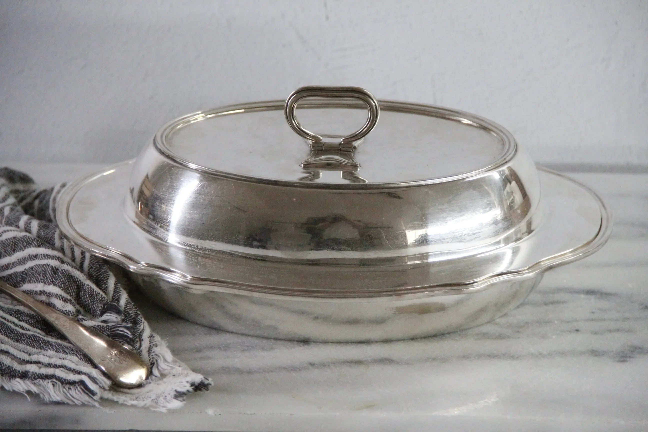 Antique Hotel Silver Soldered Covered Dish Gorham | Folding Handle