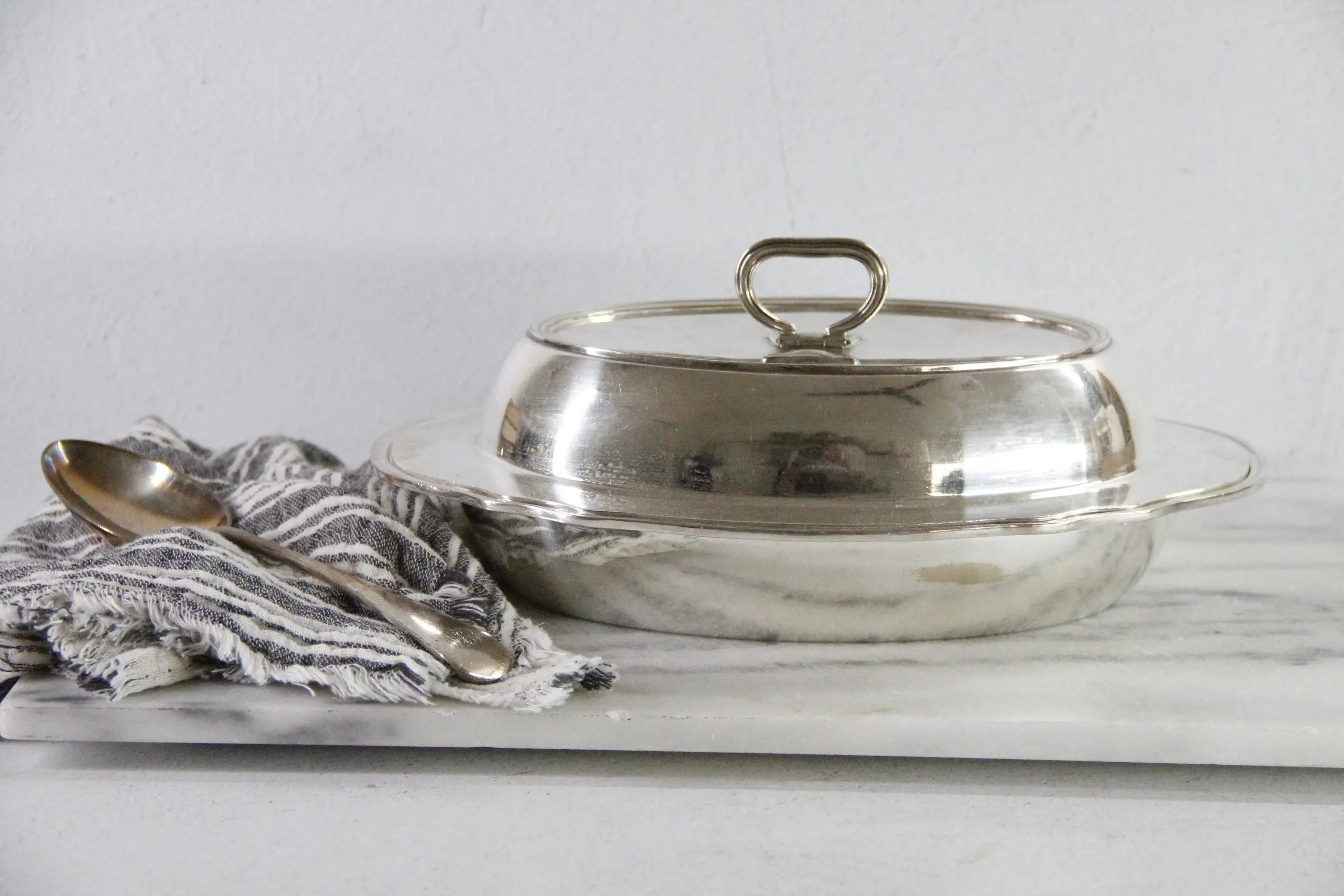 Antique Hotel Silver Soldered Covered Dish Gorham | Folding Handle