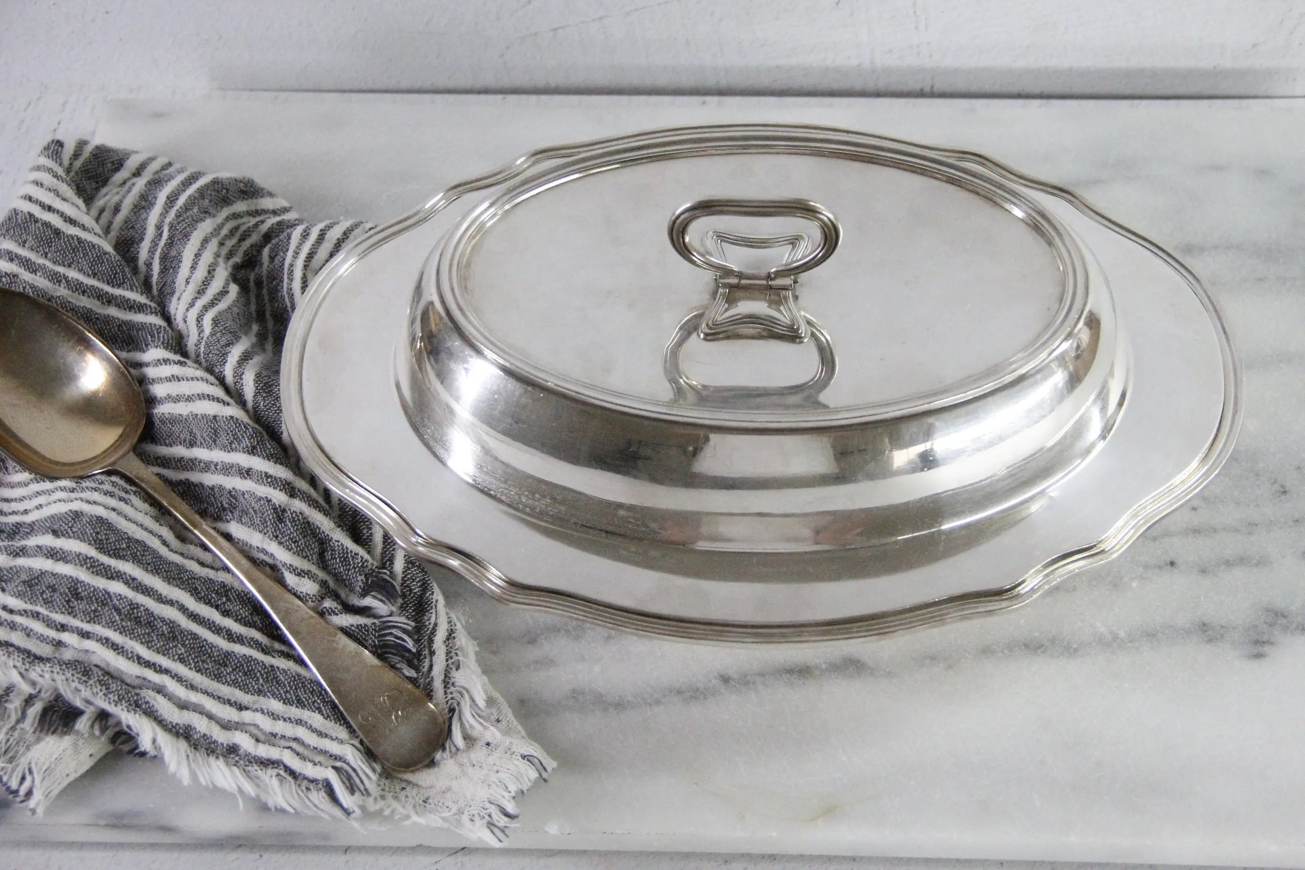 Antique Hotel Silver Soldered Covered Dish Gorham | Folding Handle