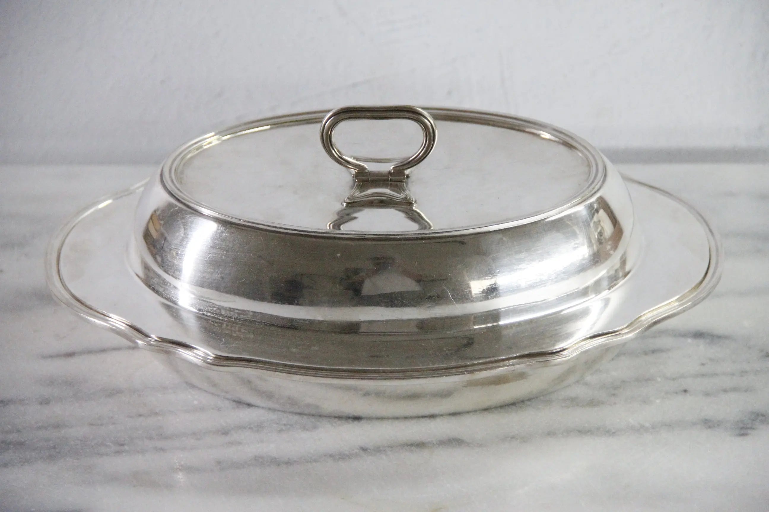 Antique Hotel Silver Soldered Covered Dish Gorham | Folding Handle