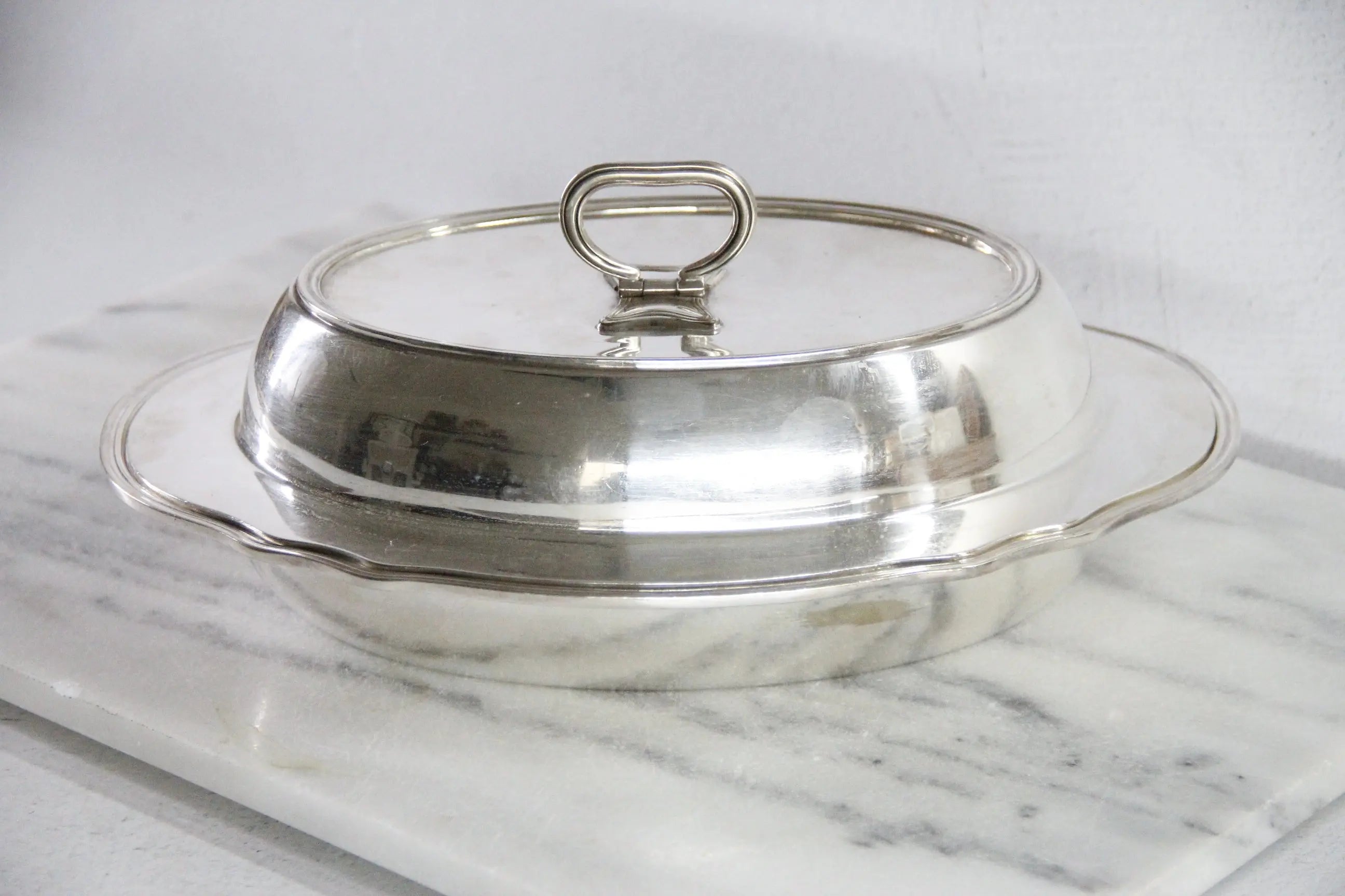 Antique Hotel Silver Soldered Covered Dish Gorham | Folding Handle