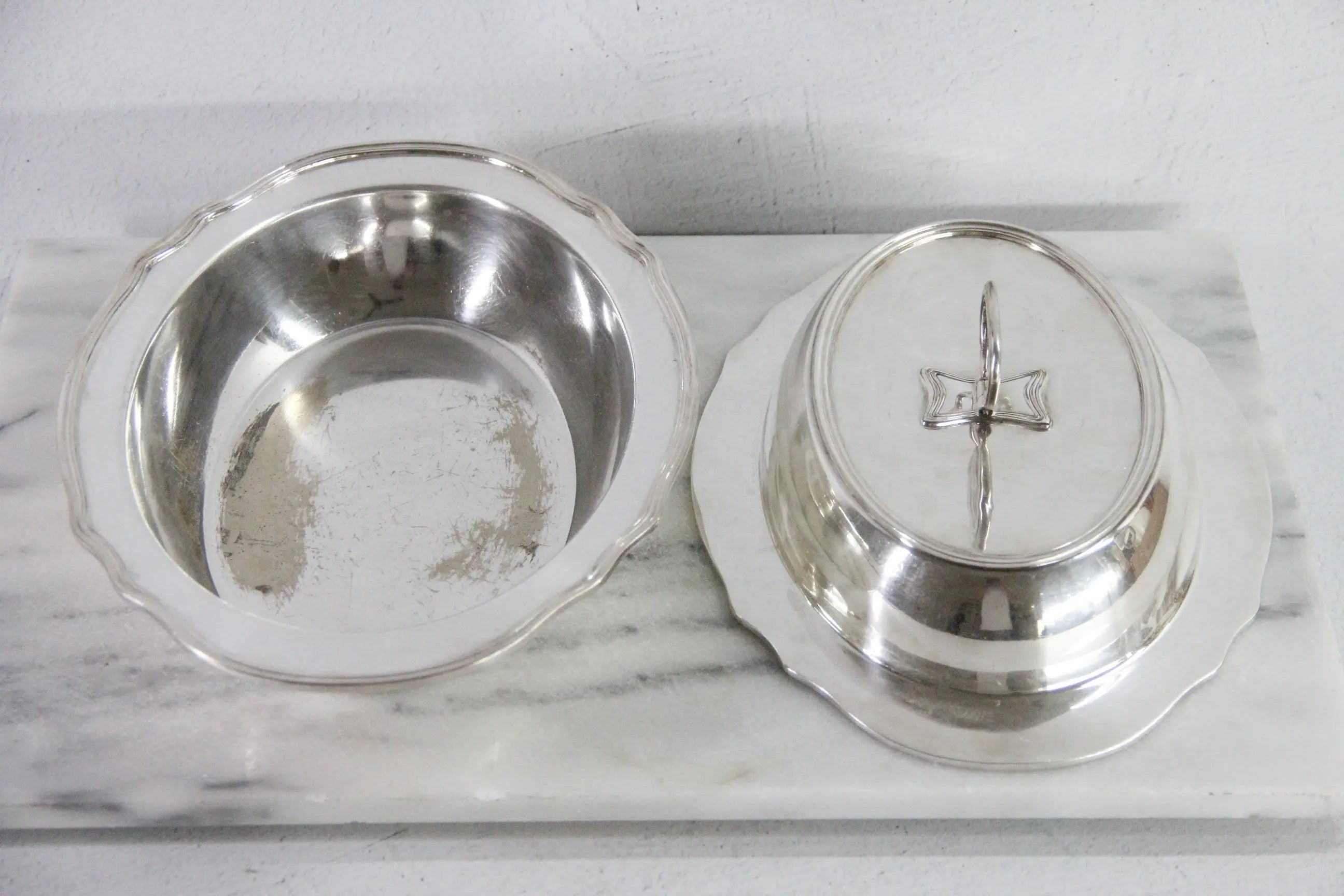 Antique Hotel Silver Soldered Covered Dish Gorham | Folding Handle