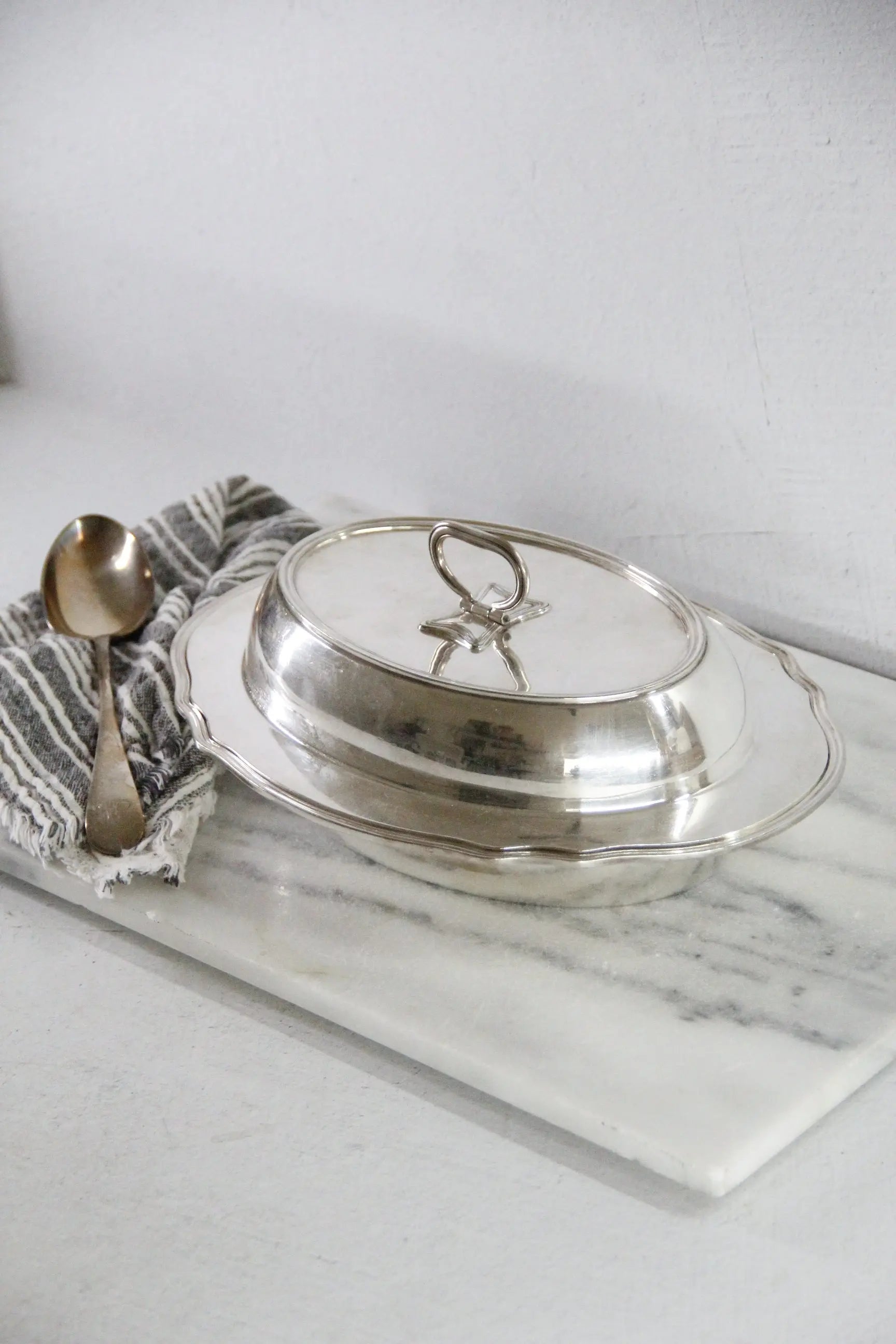 Antique Hotel Silver Soldered Covered Dish Gorham | Folding Handle