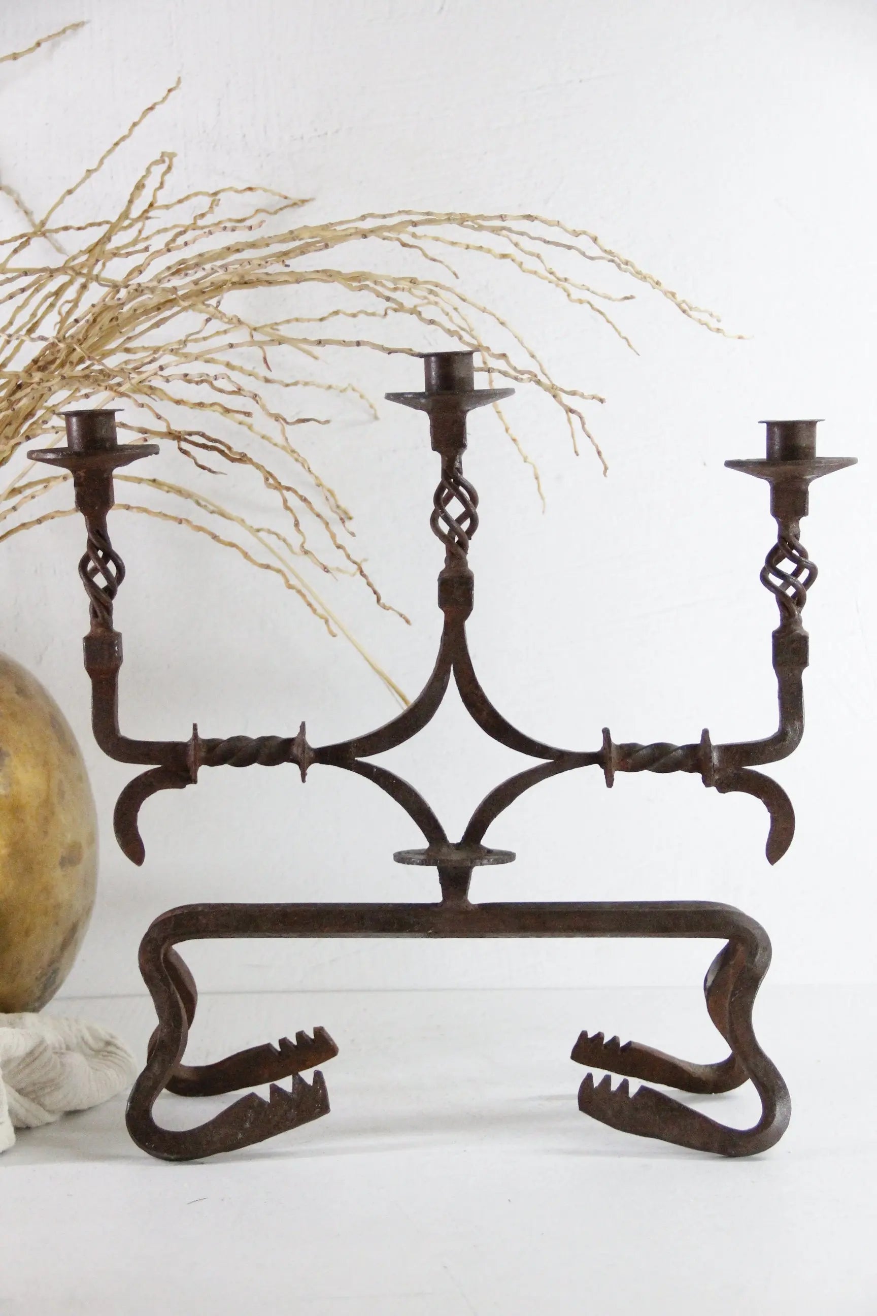 Antique Iron Candelabra | Large Rustic Three Arm  Debra Hall Lifestyle