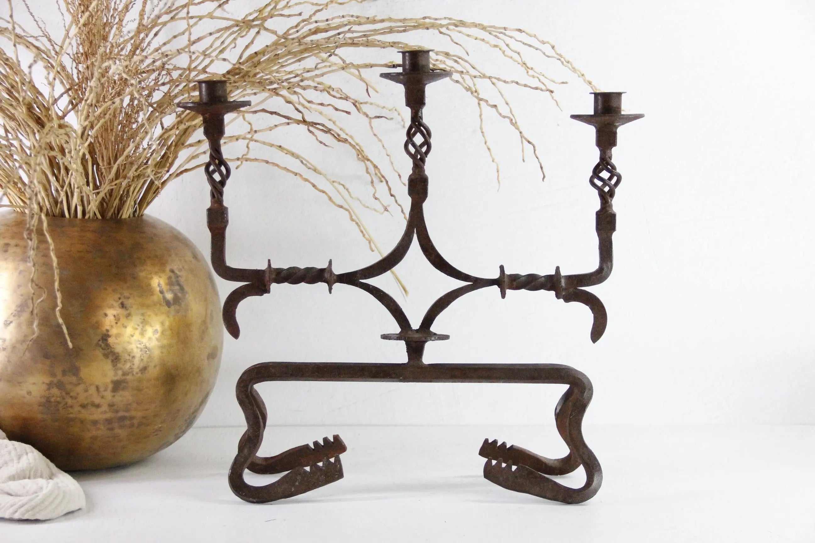 Antique Iron Candelabra | Large Rustic Three Arm  Debra Hall Lifestyle