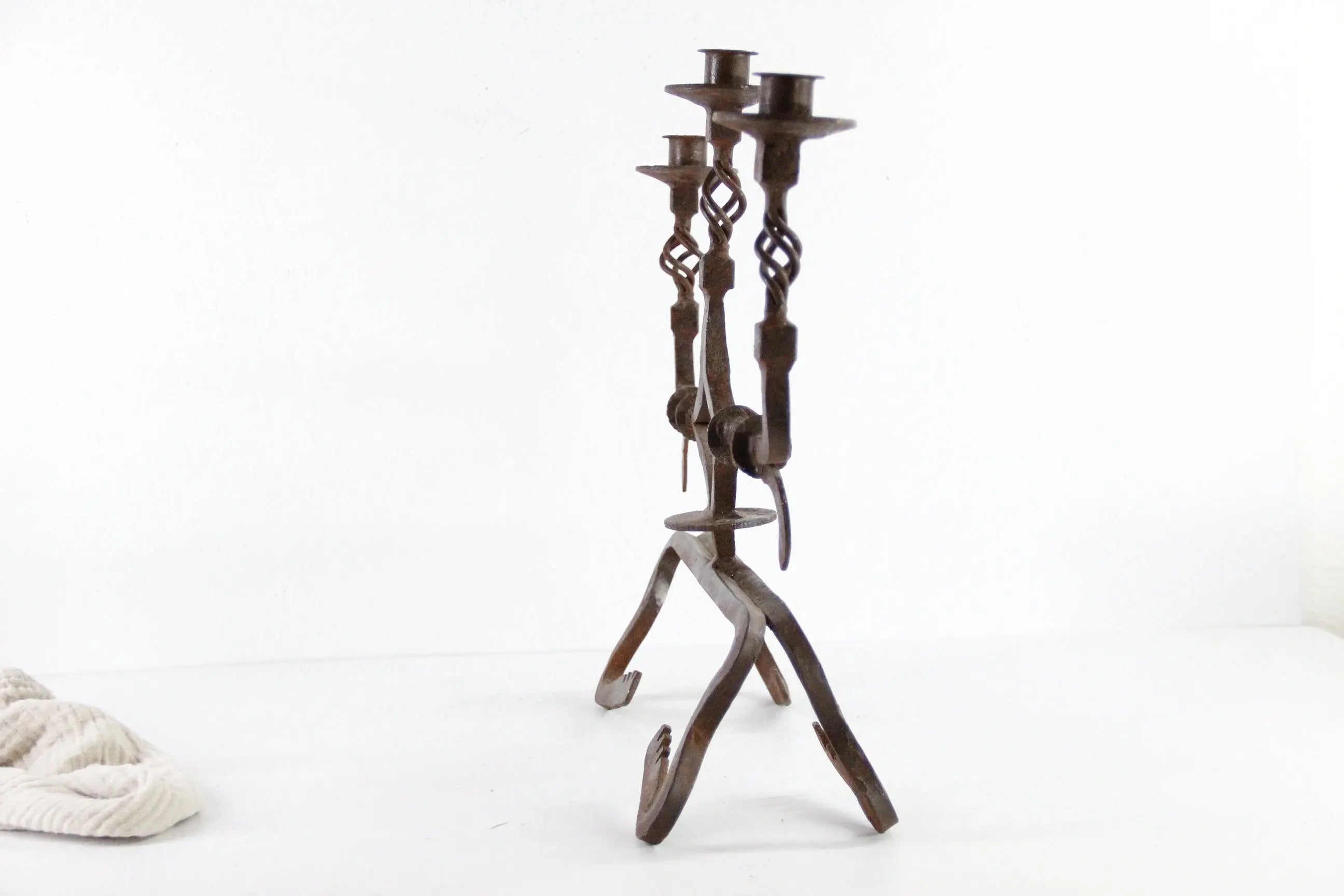 Antique Iron Candelabra | Large Rustic Three Arm  Debra Hall Lifestyle