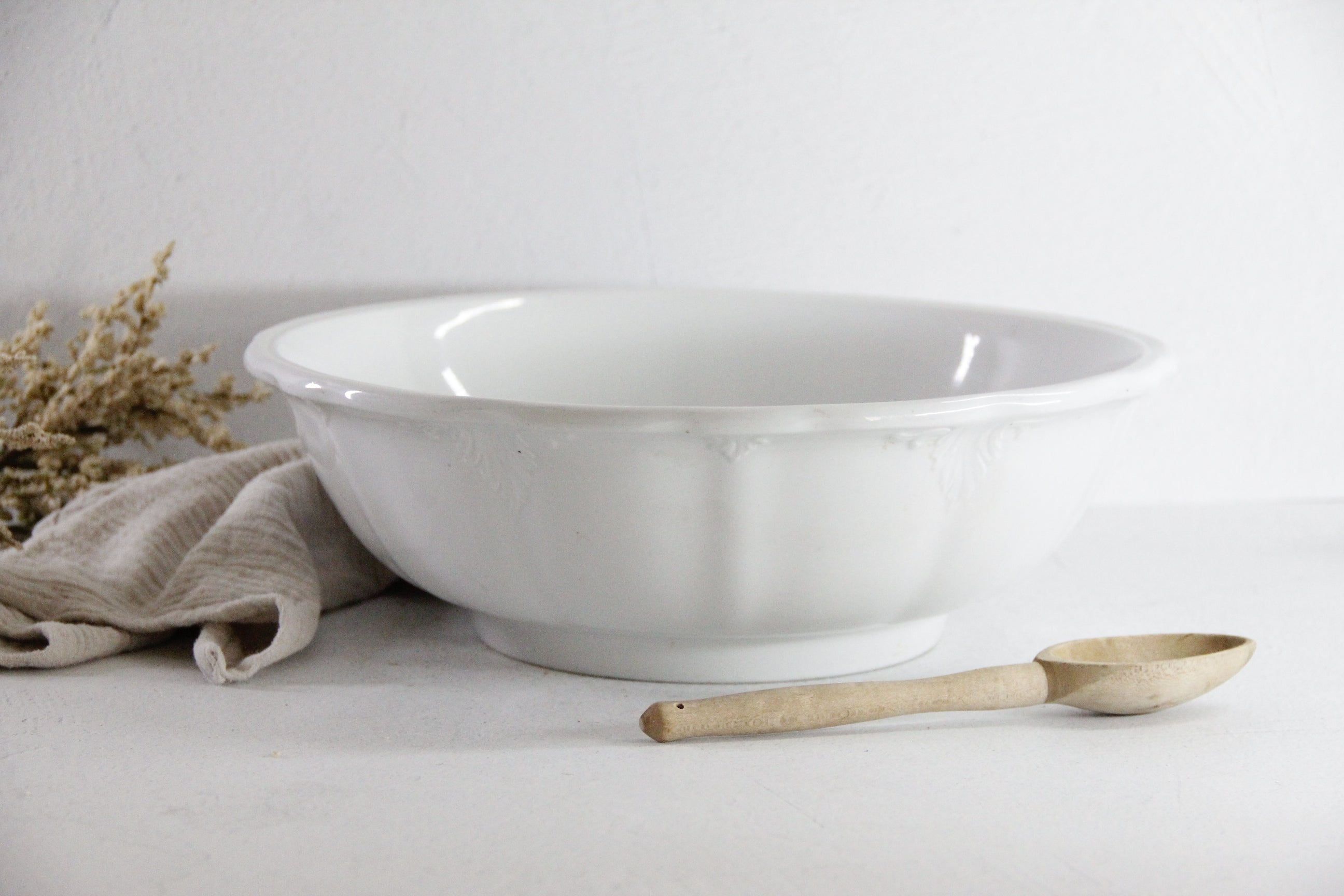 Antique Ironstone Bowl | Large English White Stamped  Debra Hall Lifestyle