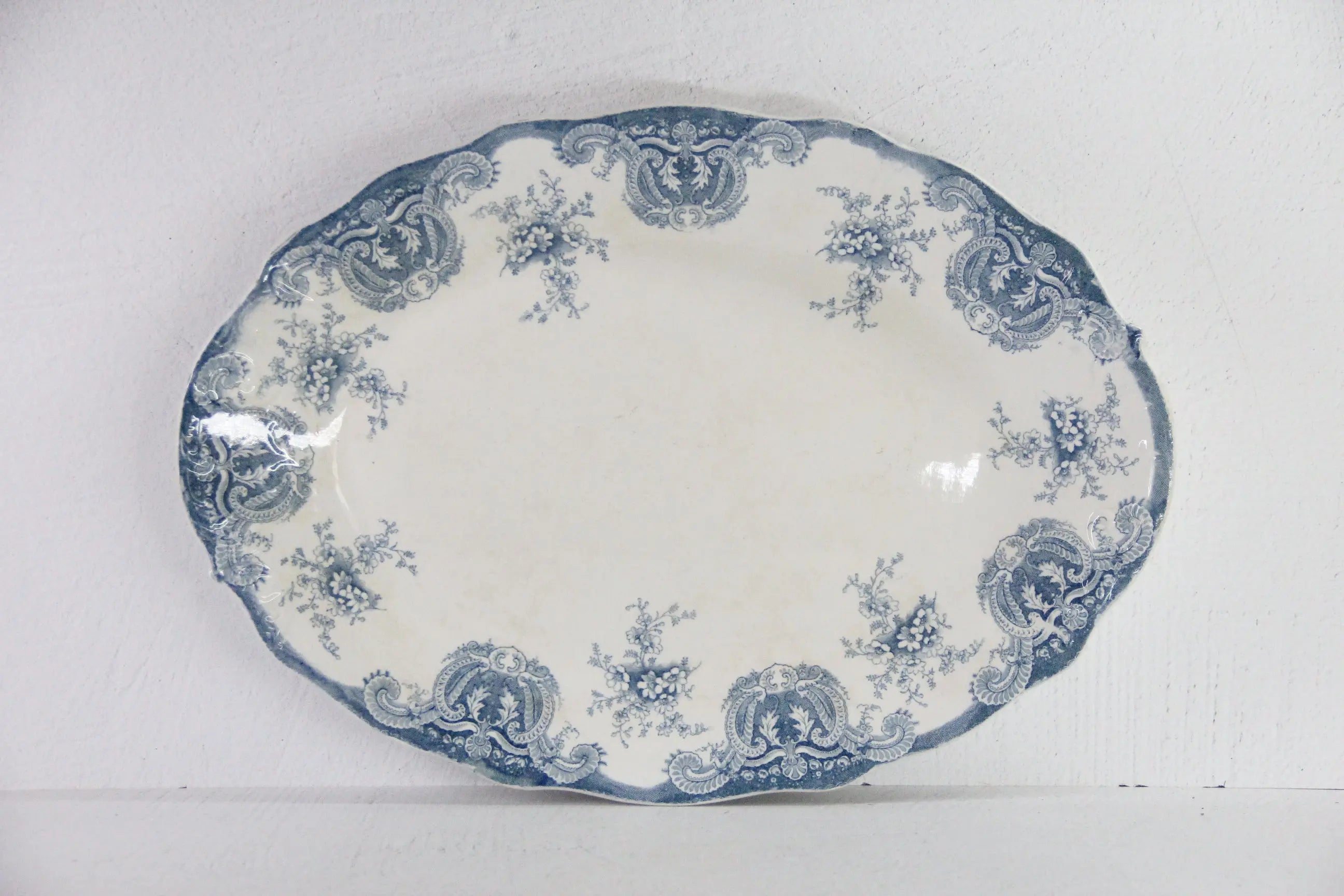 Antique Ironstone Platter England Blue Royal Pitcairns 19"  Debra Hall Lifestyle