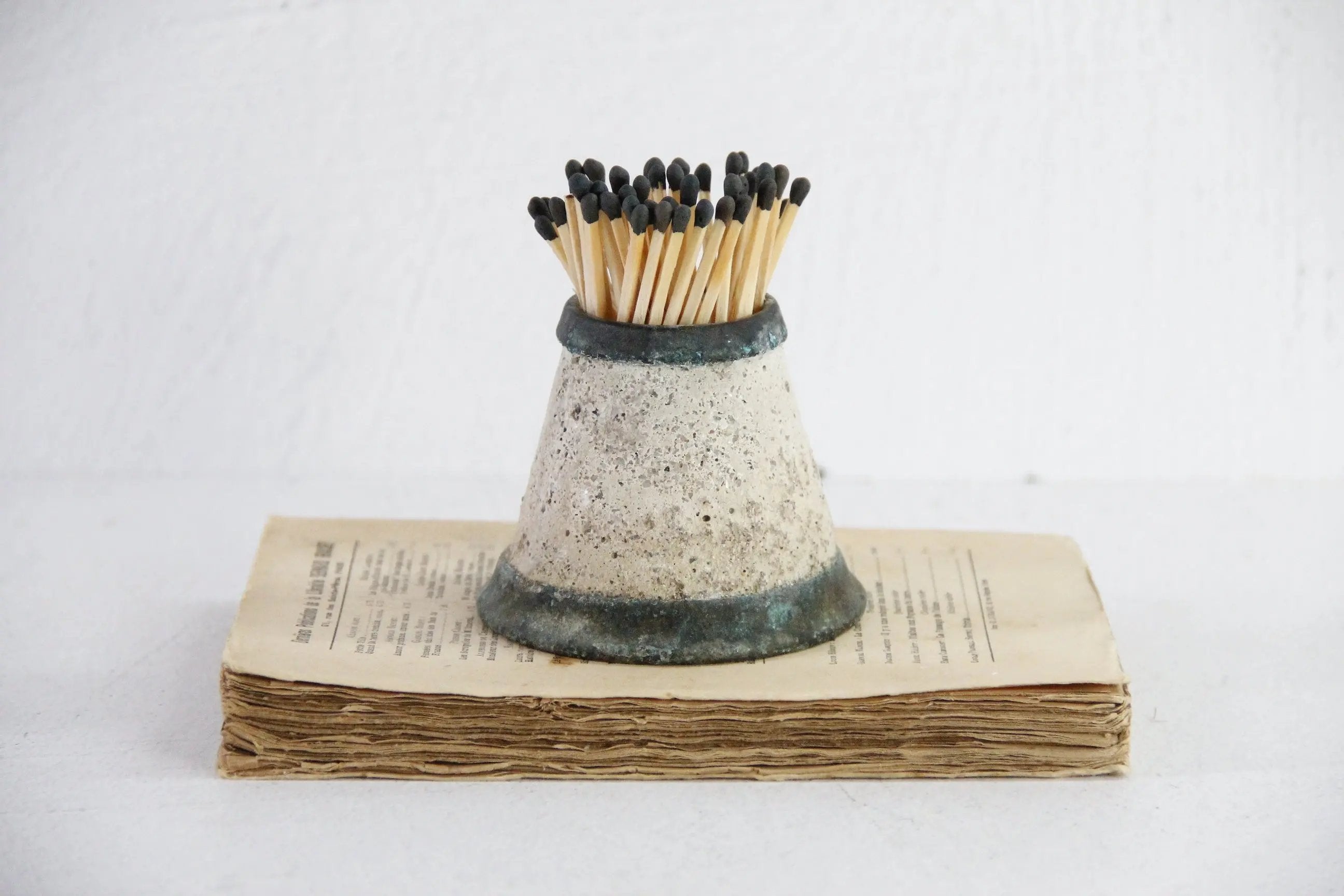 Antique Match Striker | Concrete with Patinated Brass  Debra Hall Lifestyle